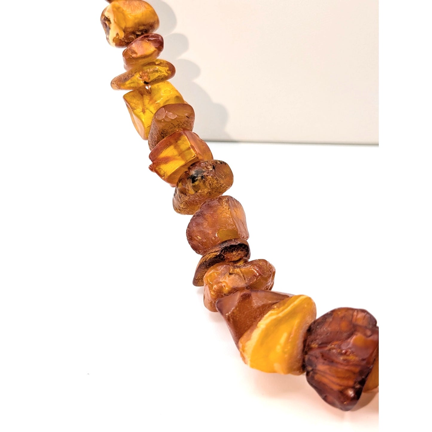 Vintage Chunky Graduated Nugget Shaped Raw Baltic Amber 35" Strand Necklace