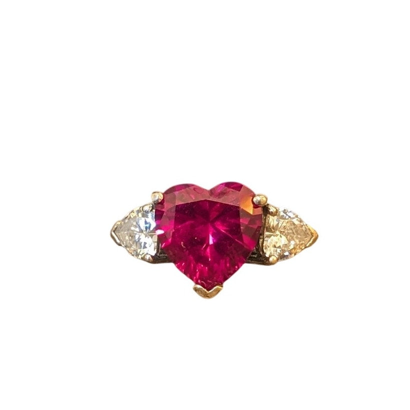 925 Sterling Silver Lab Created Red Ruby Heart CZ Accents Ring Sz 5.75