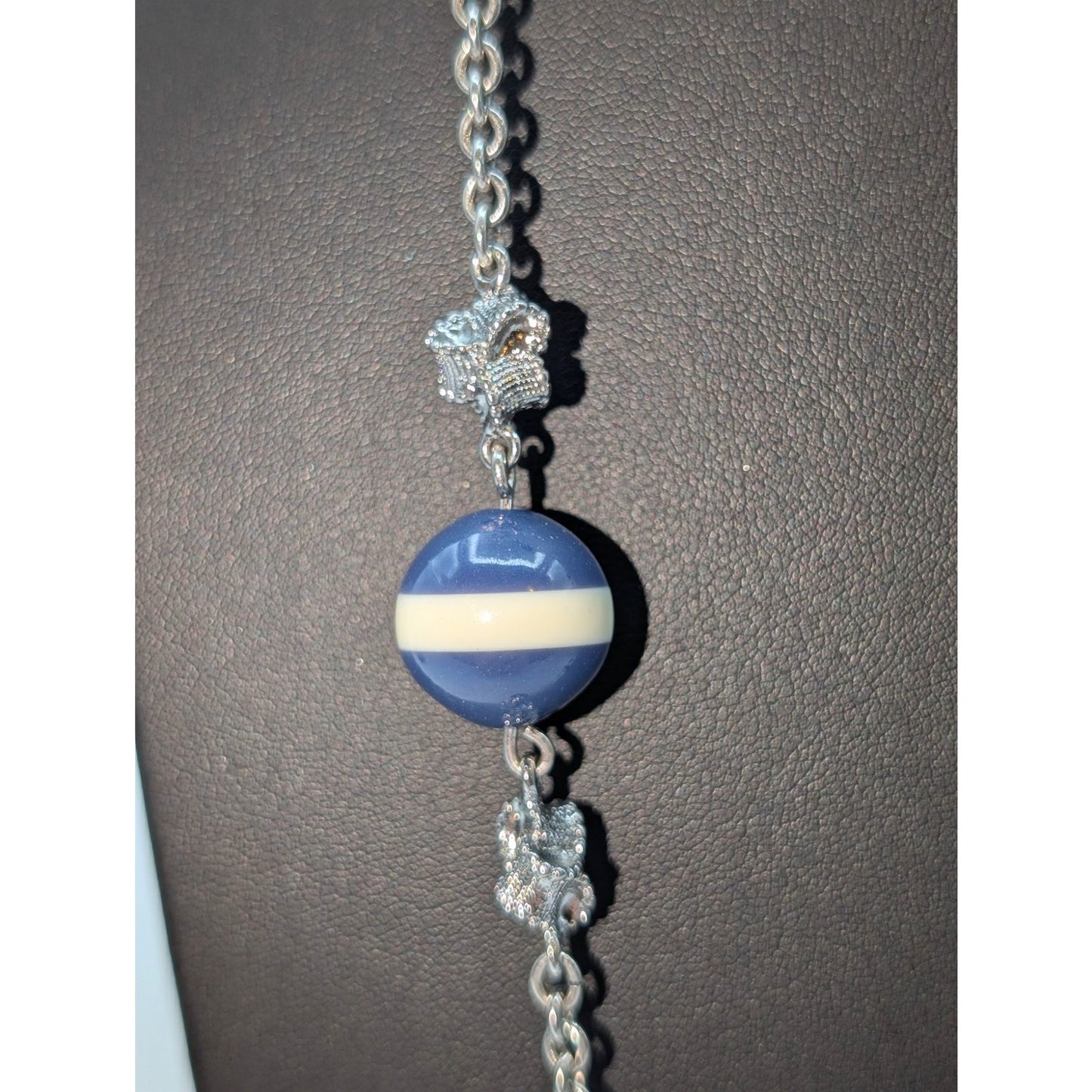 Talbot's Silver Tone Blue Strip & Ruffled Bow Bead Station 32" Necklace