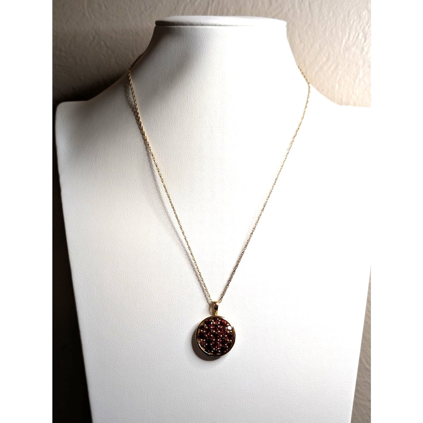 Vintage 925 Sterling Vermeil Tested Garnet Pendant 18" Necklace