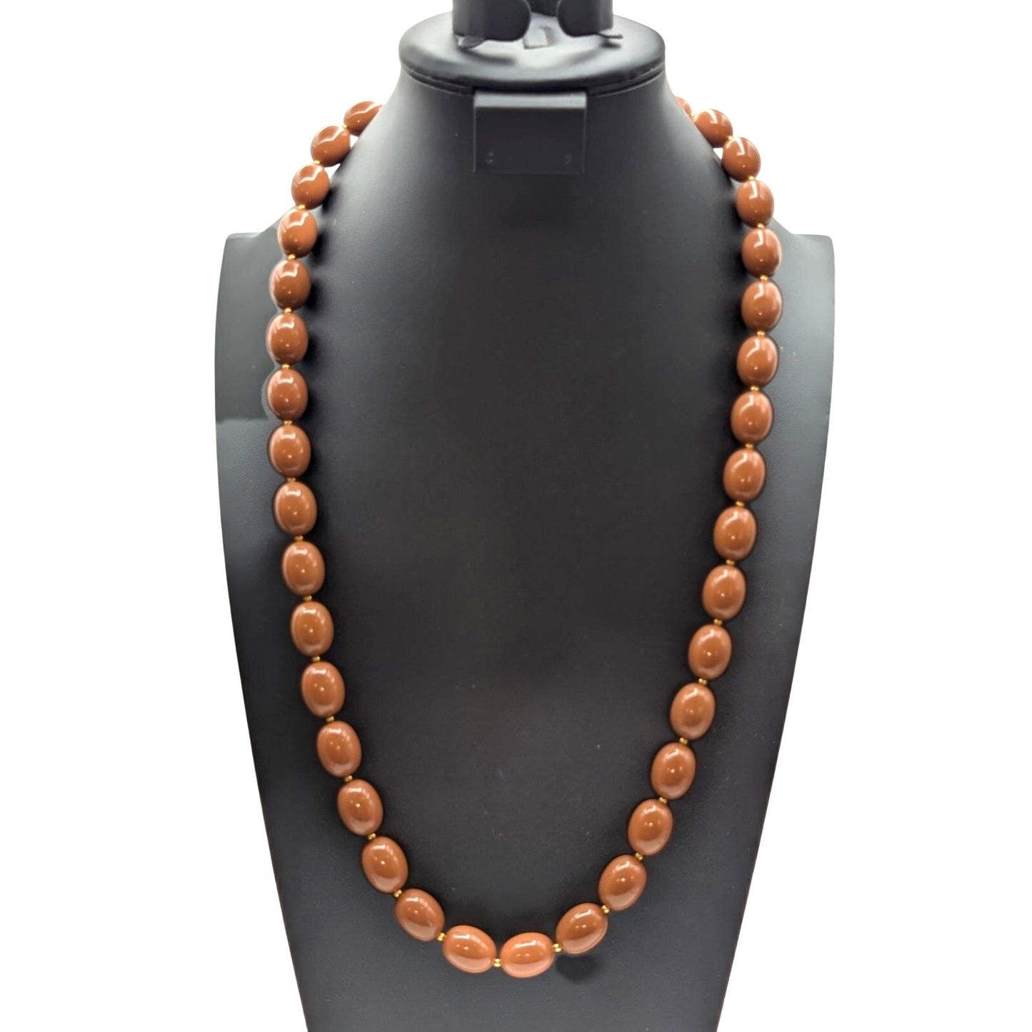 Vintage Brown Gold Acrylic Bead Screw Clasp 30" Necklace