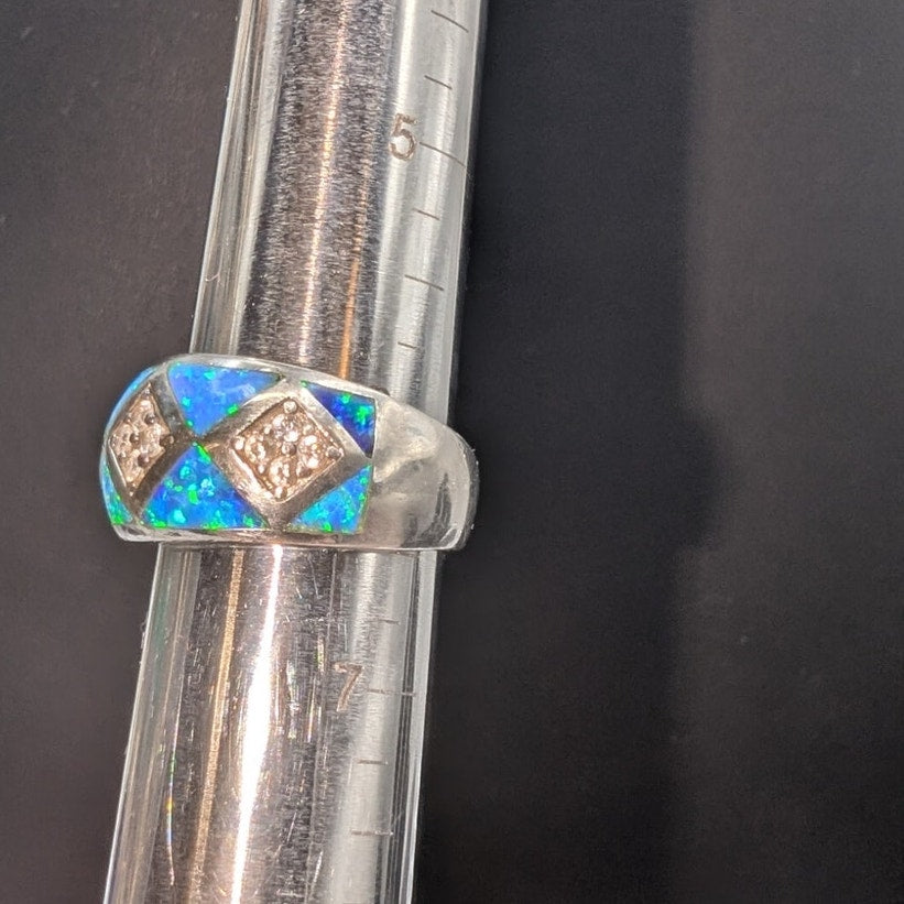 Vintage 925 Sterling Silver Opal CZ Band Ring Size 6