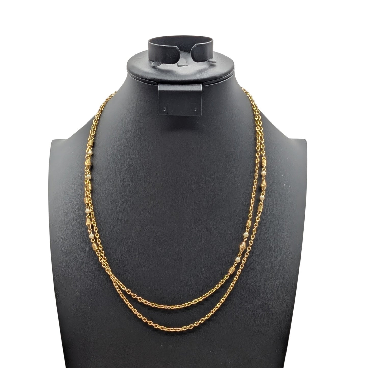 Vintage Gold Plated Beaded Faux Pearl Chain Approx. 47" Long Chain Necklace
