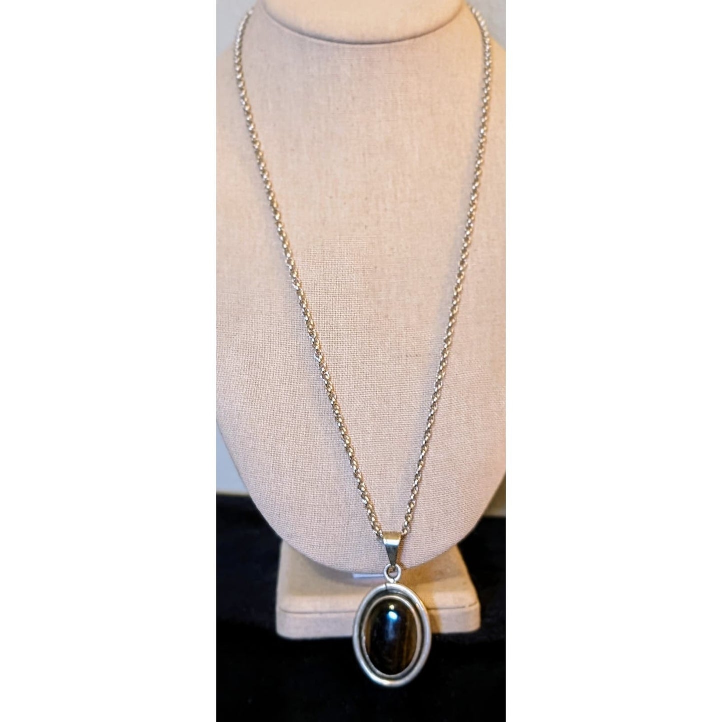 Vintage Barton Allen Ballou Sterling Chain W/ Taxco Silver Bezel Set Tigers Eye