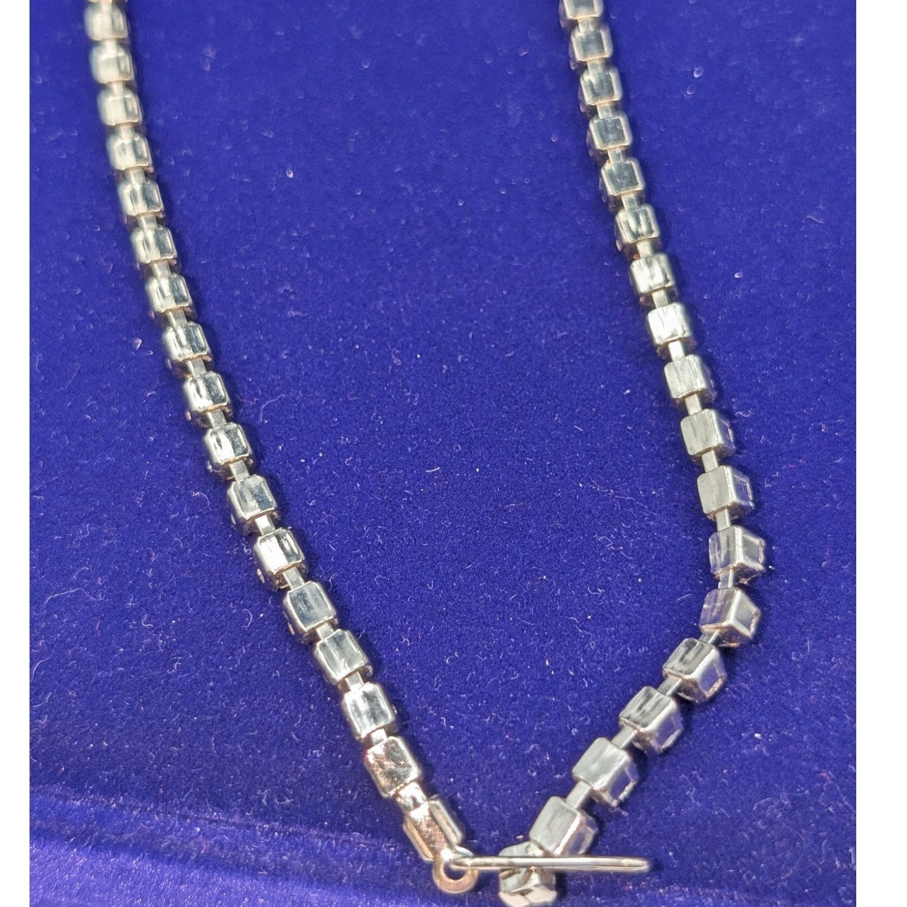 Vintage Red Ruby & Clear Rhinestone Collar Hook 15" Silver Tone Collar Necklace