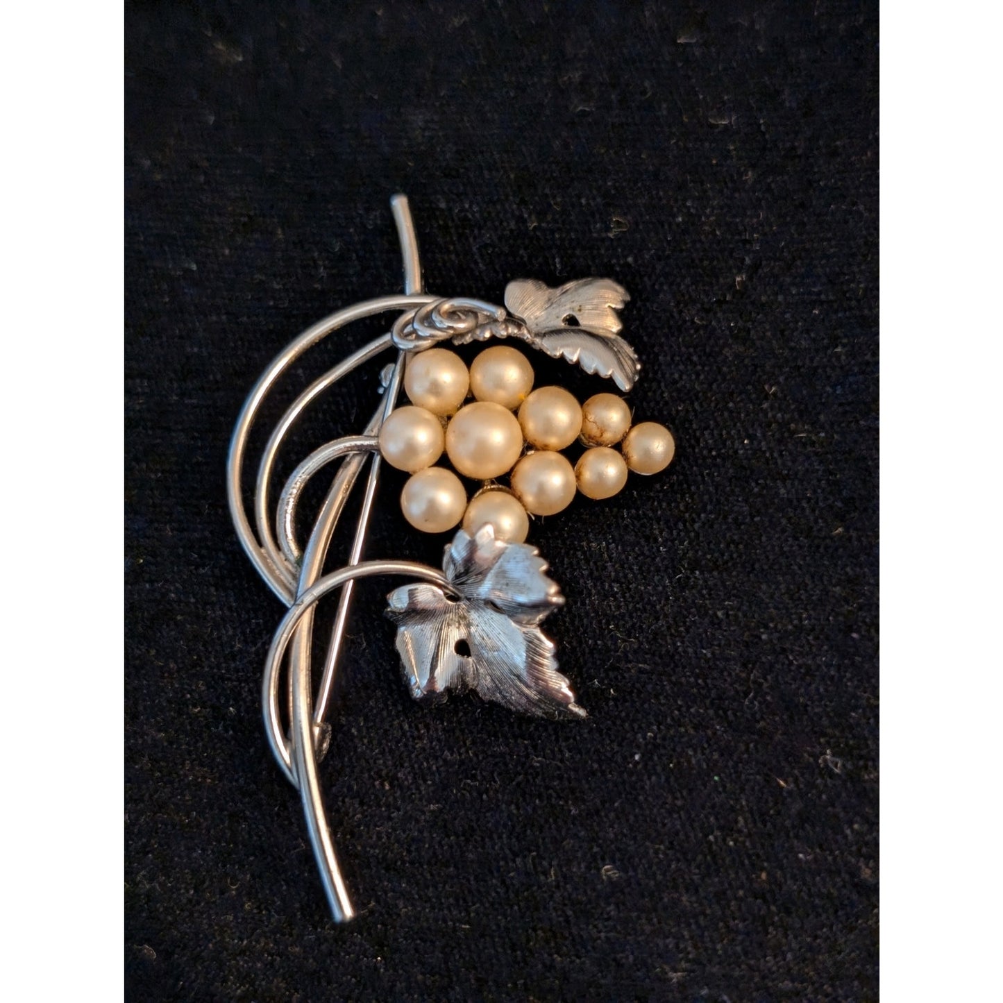 Vintage Beau Sterling Silver Pearl Grapes Brooch