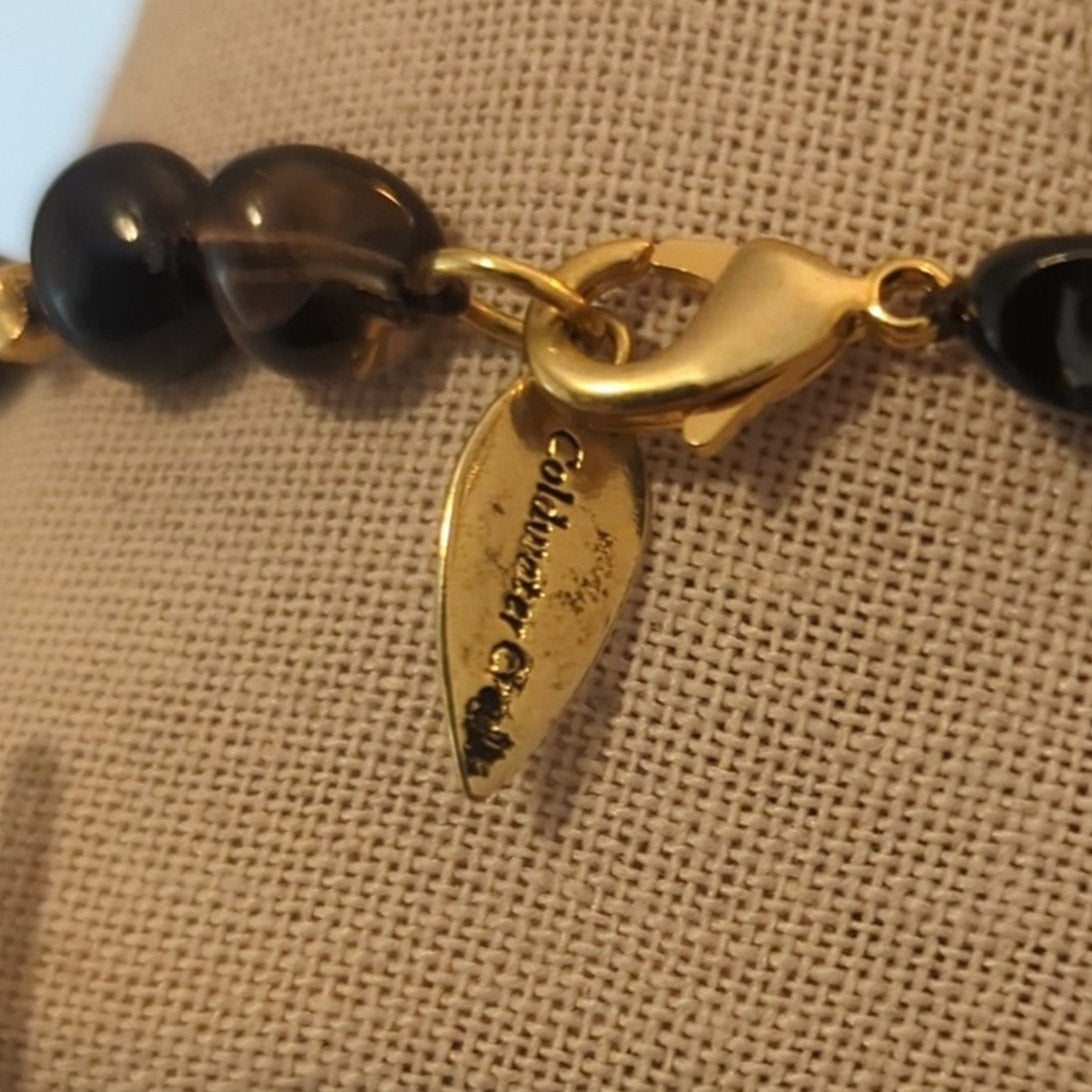 Coldwater Creek Smoky Quartz and Agate & Gold Tone Beaded 36" Necklace