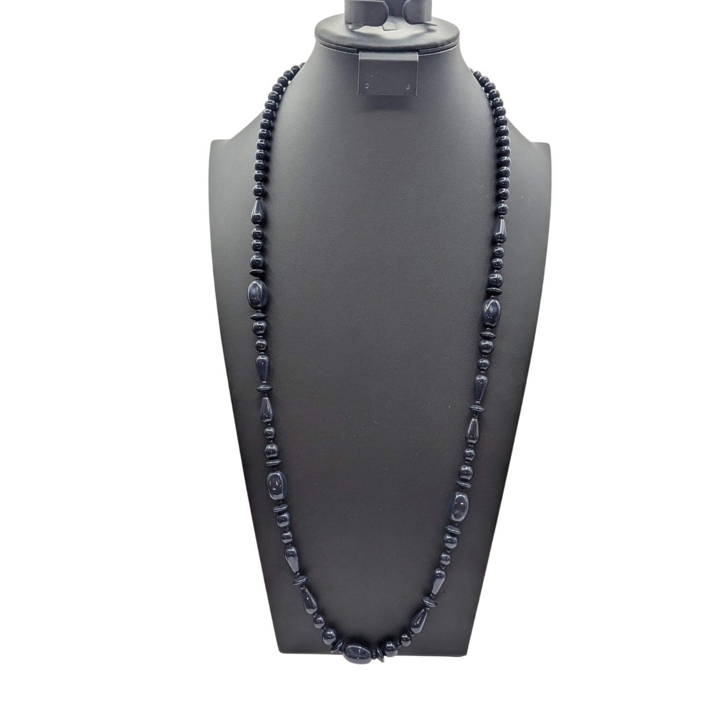 Navy Glass Multi-Shape Bead 36" Single Strand Necklace W/ Lobster Clasp