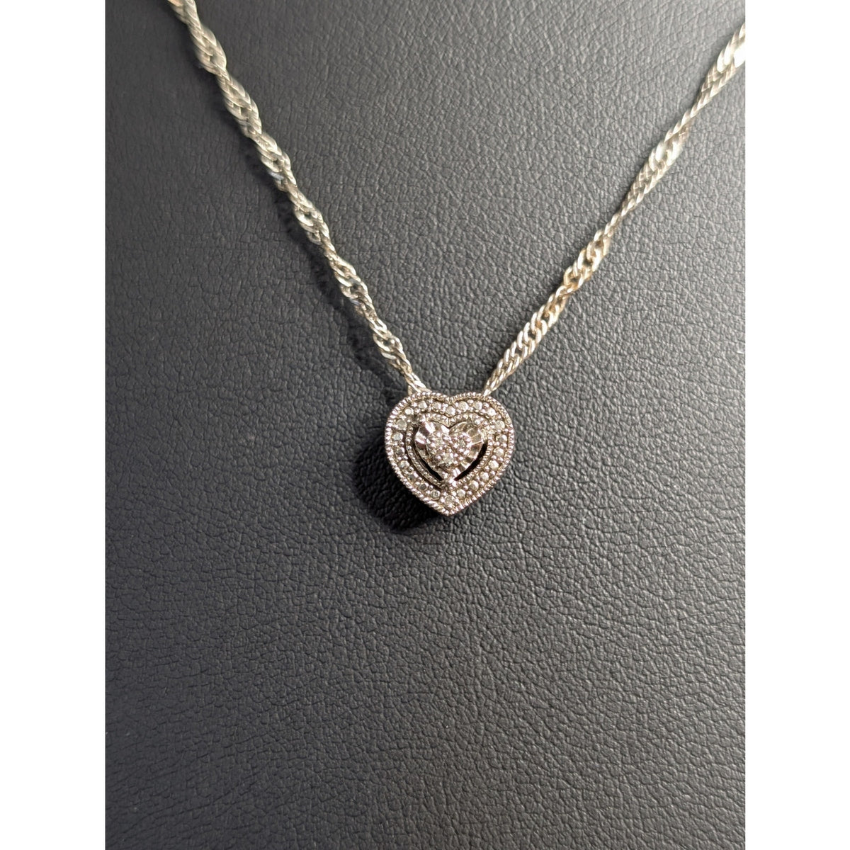 VTG 925 Sterling Silver Diamond Heart Pendant Fancy Sterling 18" Chain Necklace