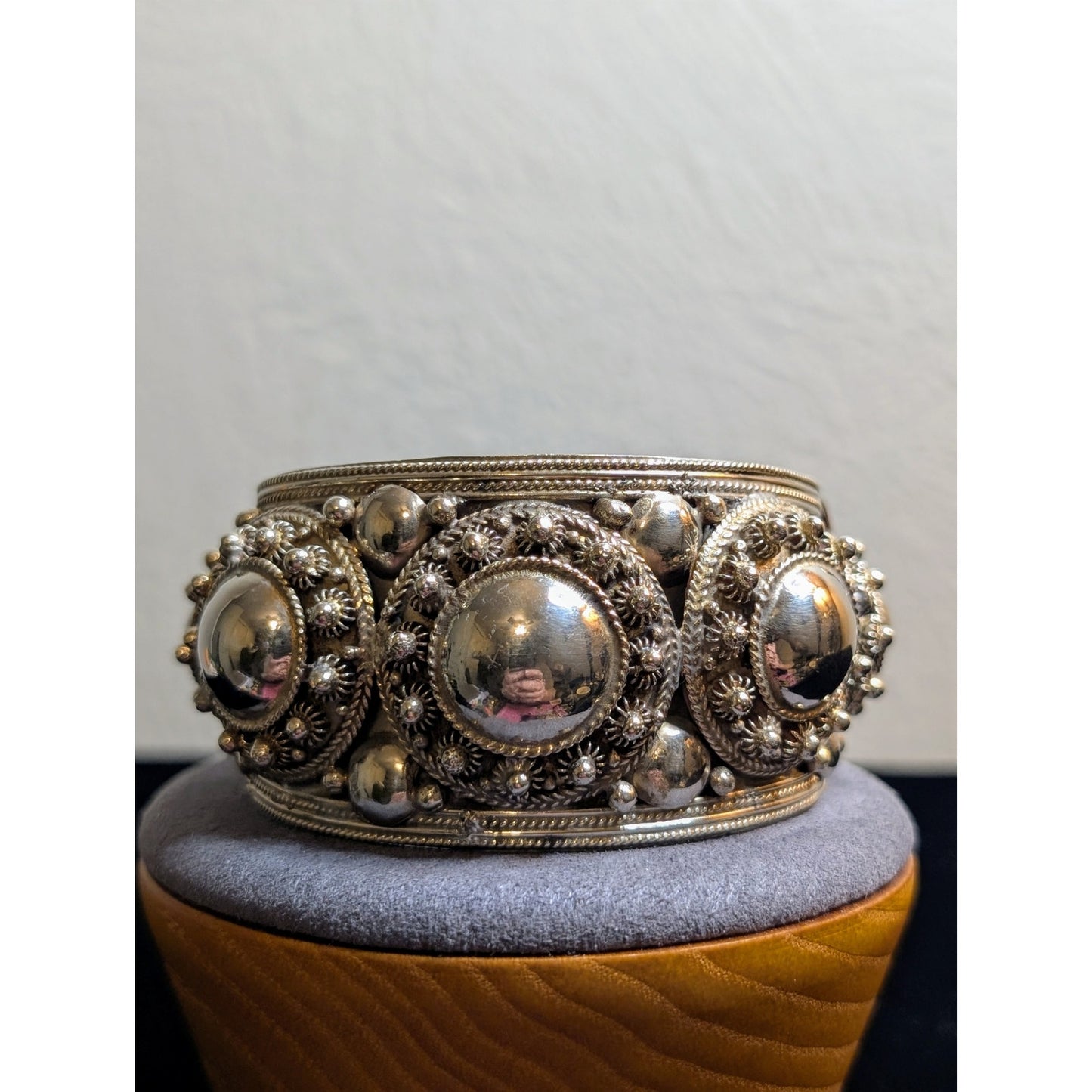 Rare Vintage Antique Siam Sterling Silver 64g 7" Wide Cuff Bracelet