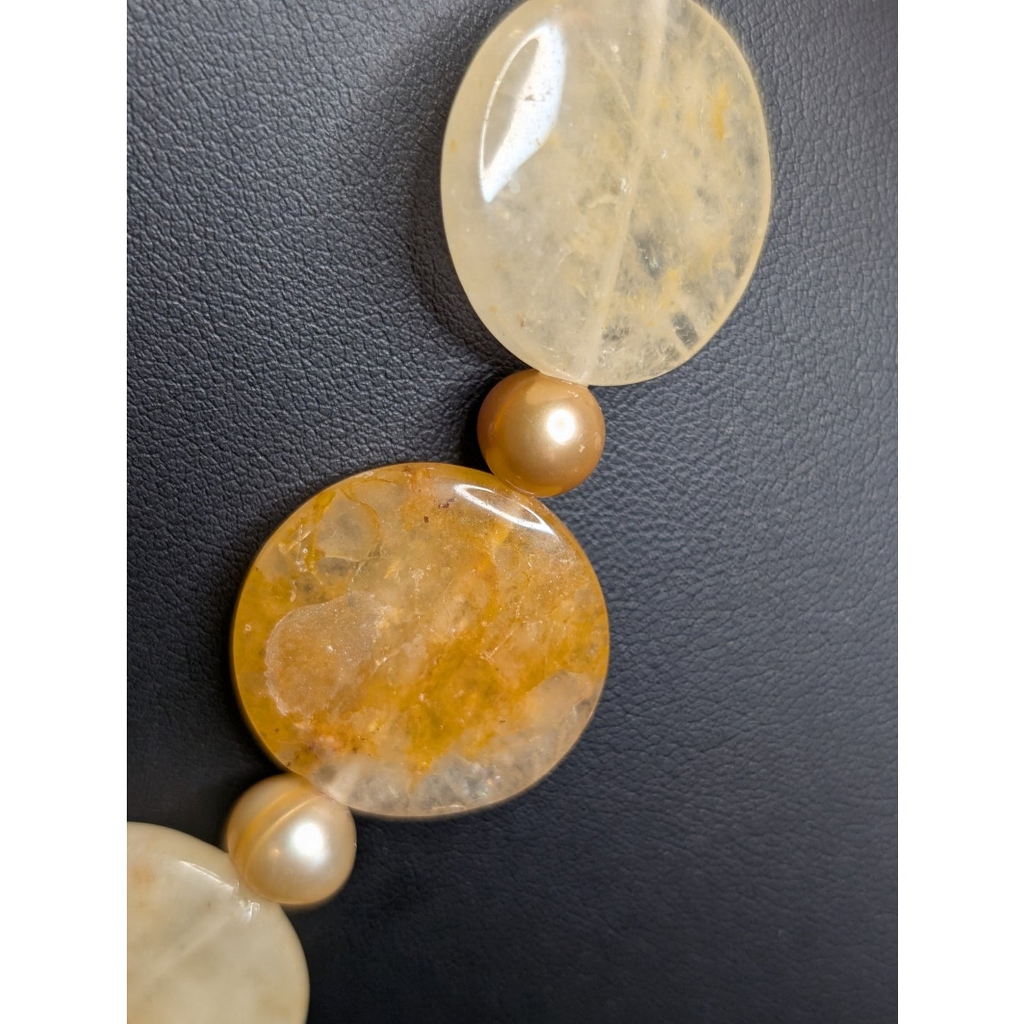 Vintage Sterling Silver Citrine Stone Champagne Genuine Pearl Beaded Necklace