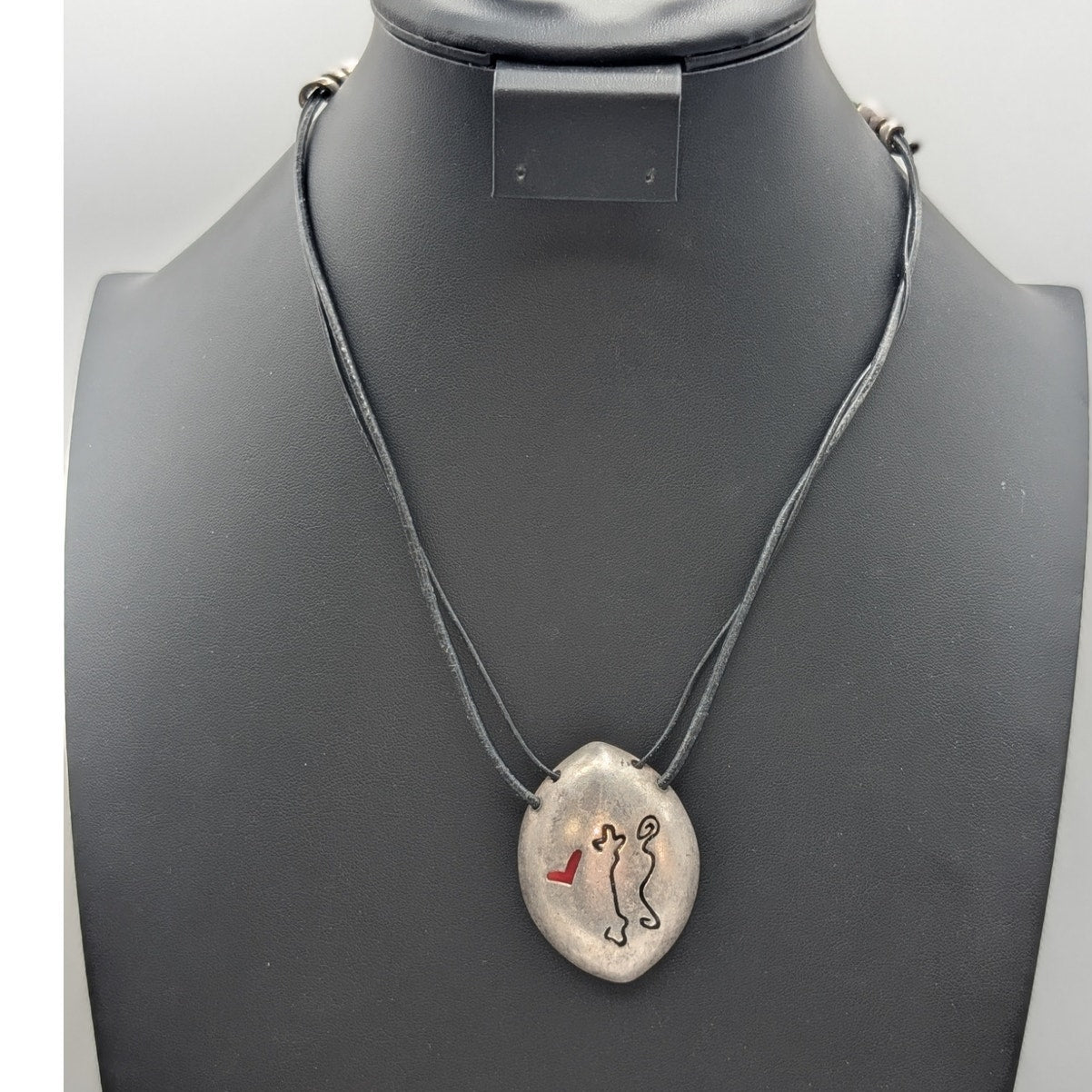 Chico's Symbol Art Heart Silver Tone Pendant Corded 16"-19.5" Necklace