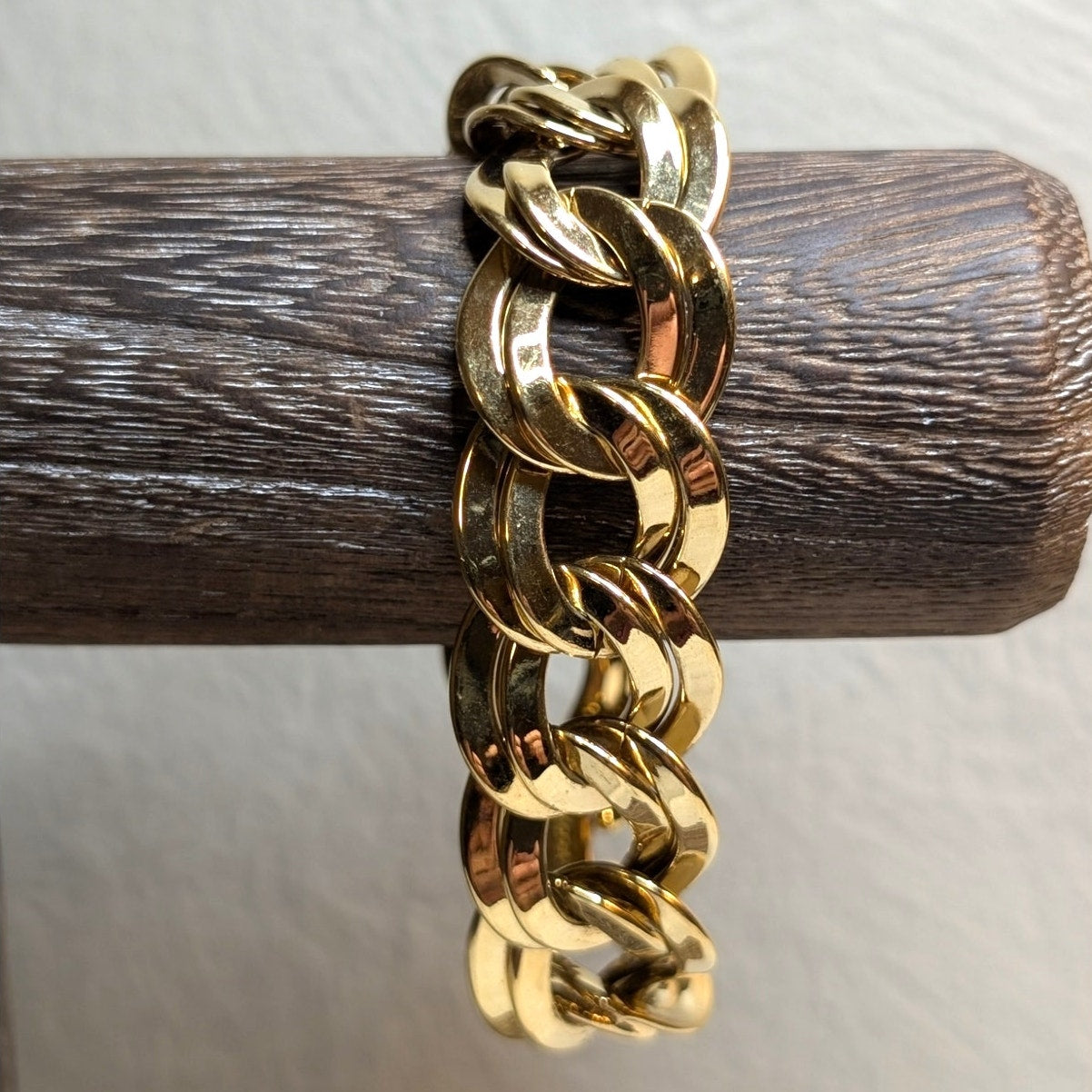 Vintage Monet Gold Tone Curb Double Link Bracelet W/ Fold Over Clasp