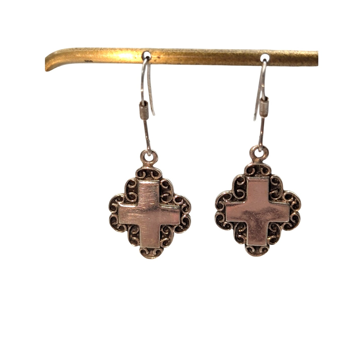 Vintage 925 Sterling Silver Filigree Fancy Cross Earrings
