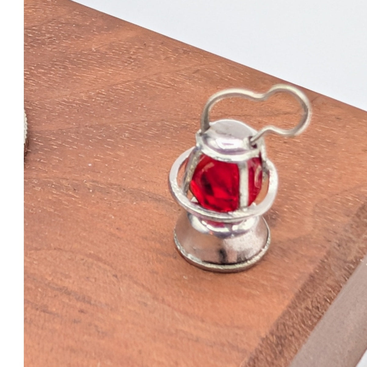 Vintage Wells Sterling Silver Red Bead Outdoor Miner's Lamp Lantern Charm