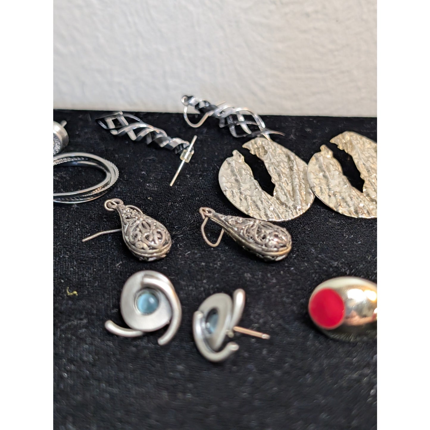 Fourteen Silver Tone Red White Blue Theme Pierced Earring Jewelry Lot