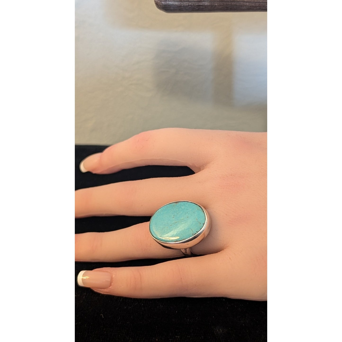 Vintage Navajo Sterling Signed GG Oval Genuine Turquoise 10g Ring Size 5.25