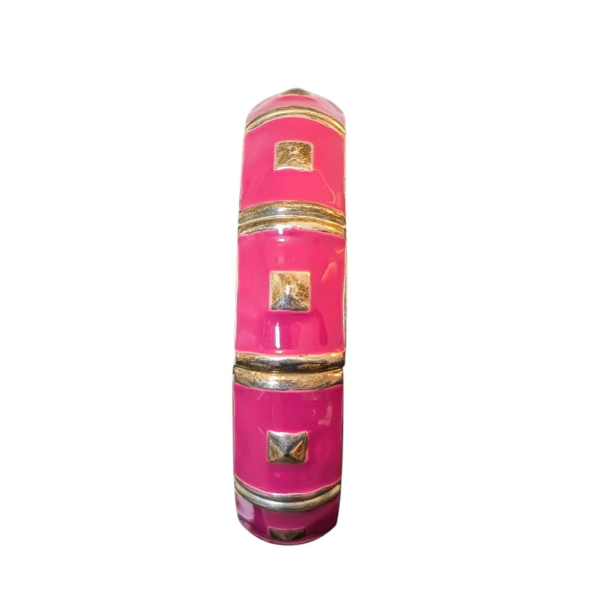 Pink Enamel Gold Tone Clamper Style Bracelet