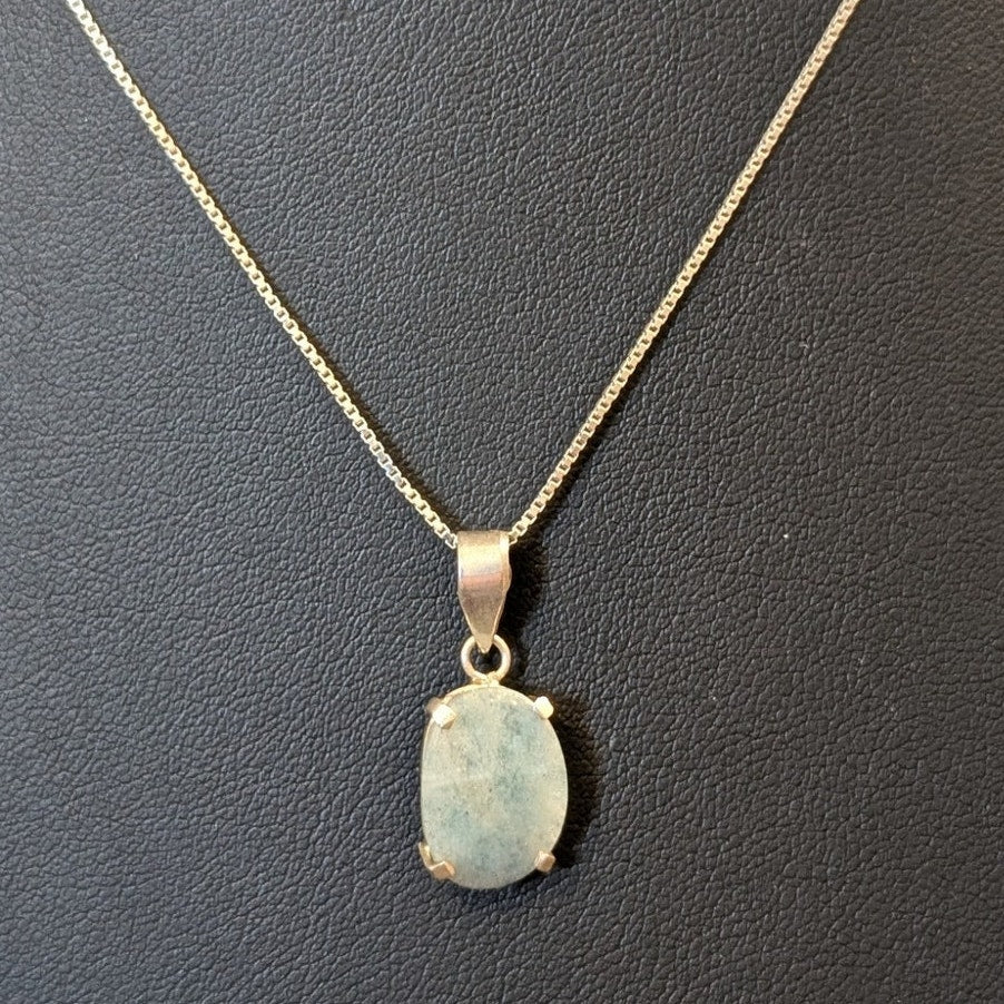 Vtg 925 Sterling Silver Natural Aquamarine March Birthstone Box Chain Necklace