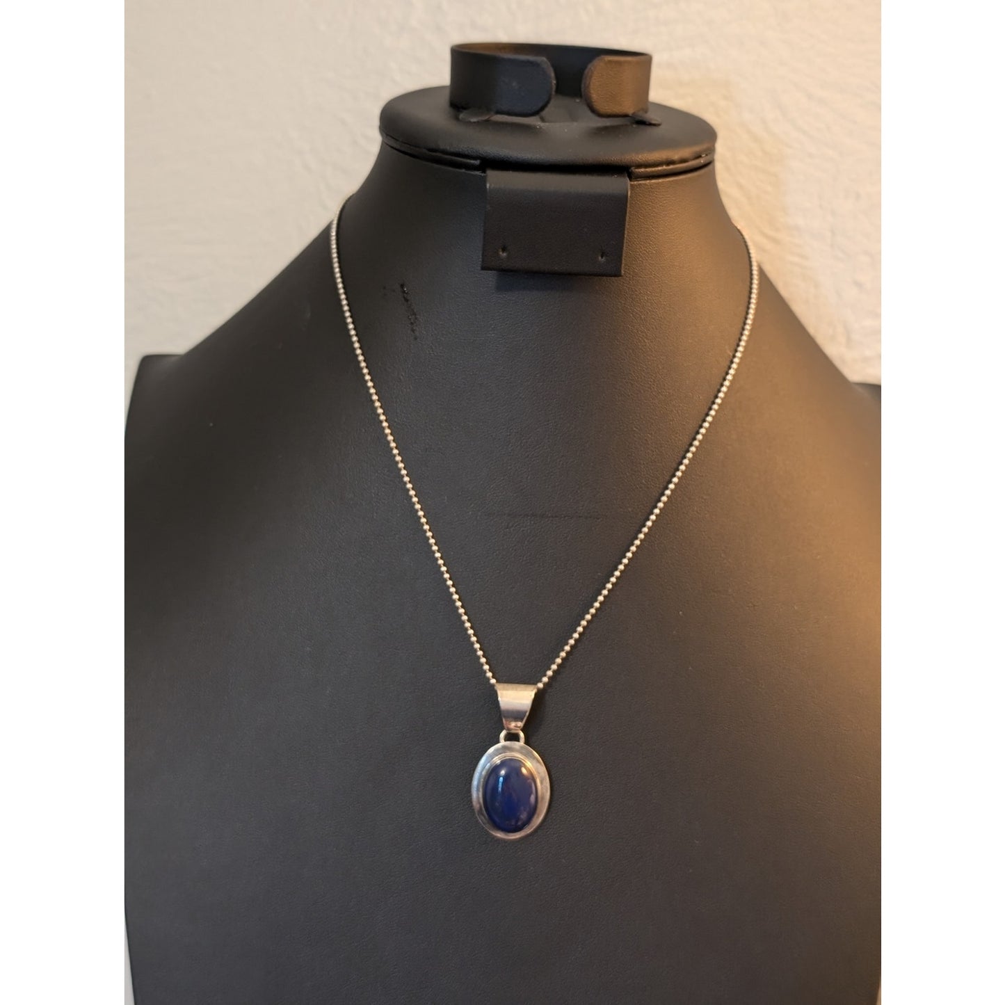 Vintage Sterling Blue Stone Pendant Bead Ball Sterling Chain Necklace