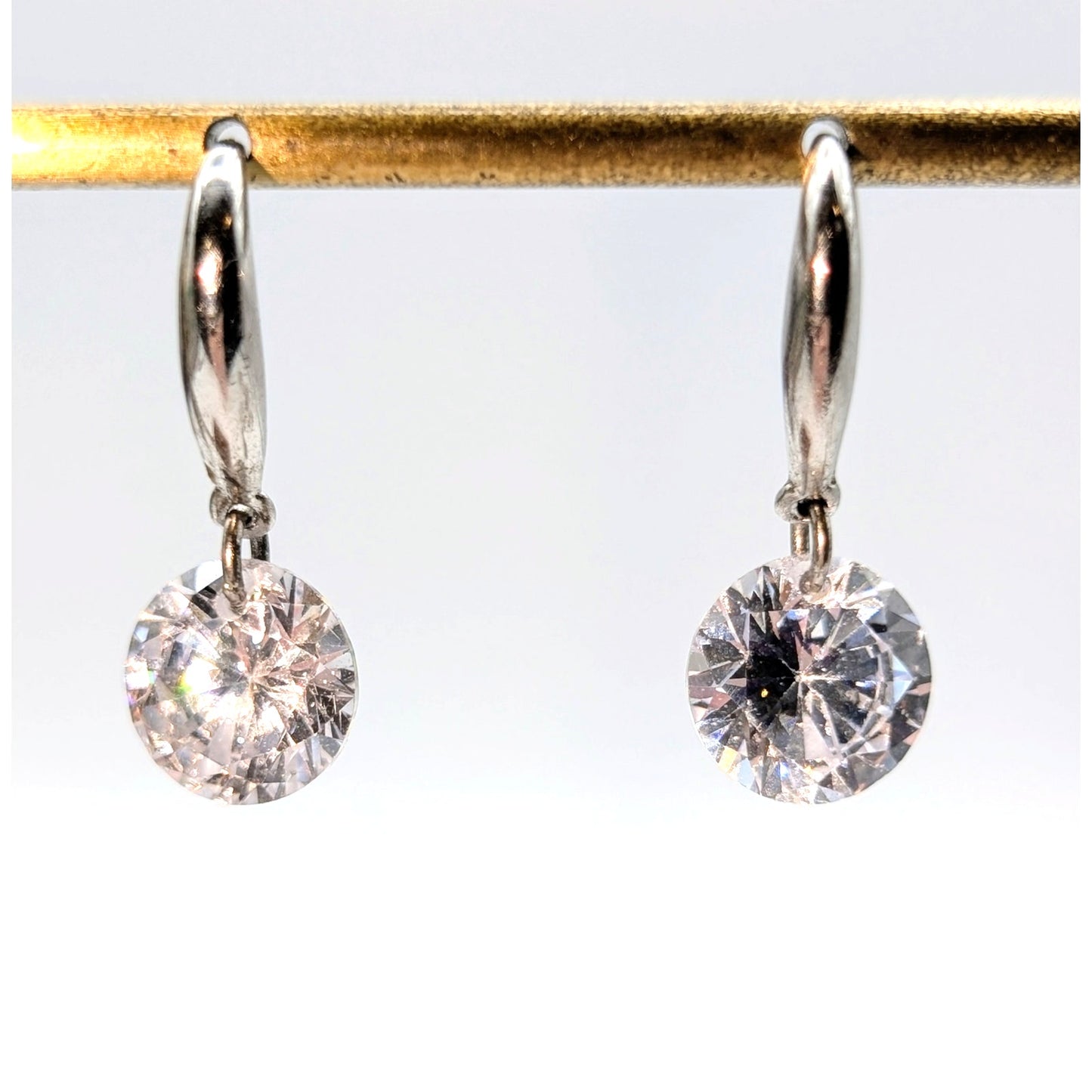 925 Sterling Silver Approx. 9mm CZ Dangle Earrings