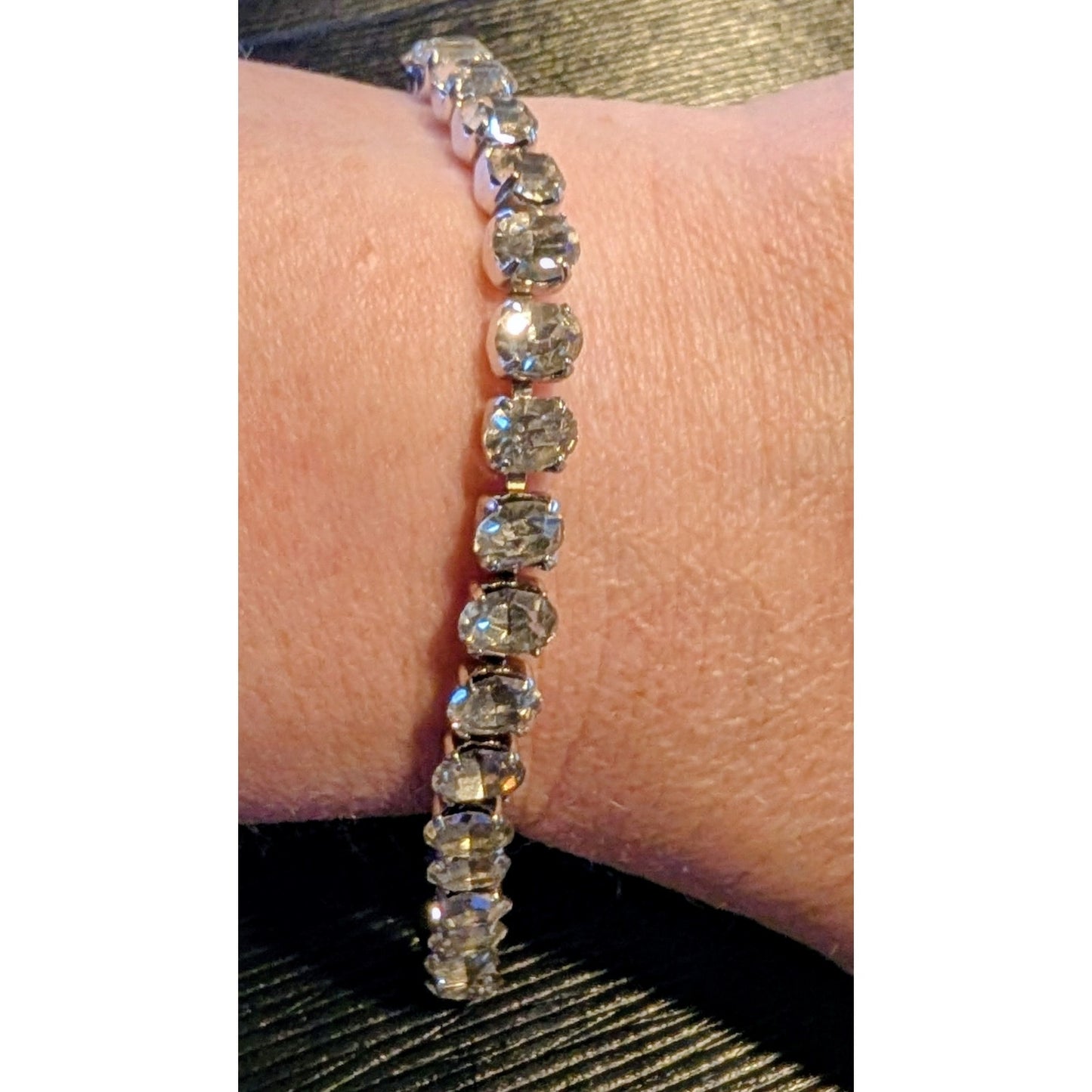 Vintage Oval Rhinestone Tennis Bracelet W/ Hand Signed Clasp