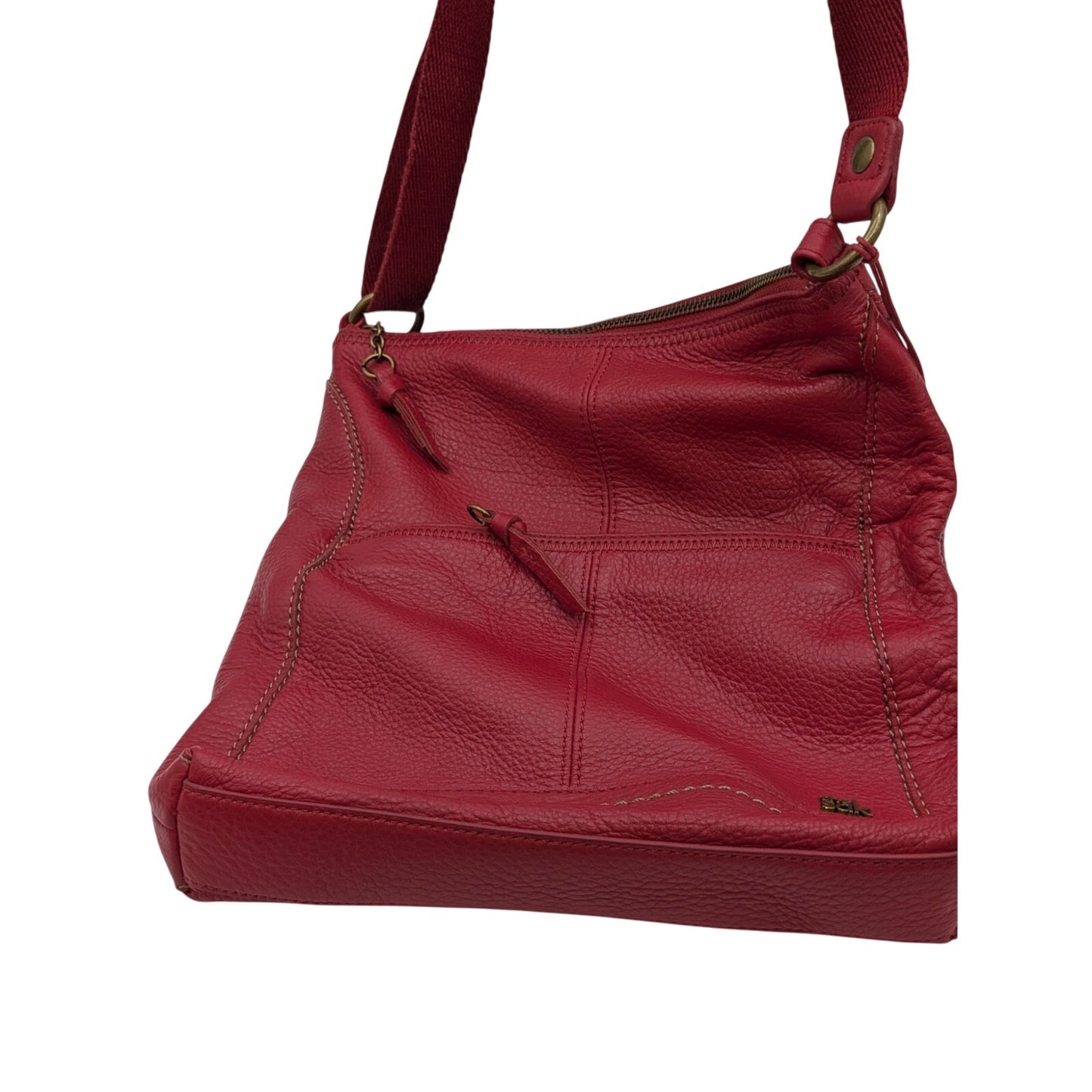 The Sak Red Pebbled Leather Canvas Adjustable Strap Crossbody Purse