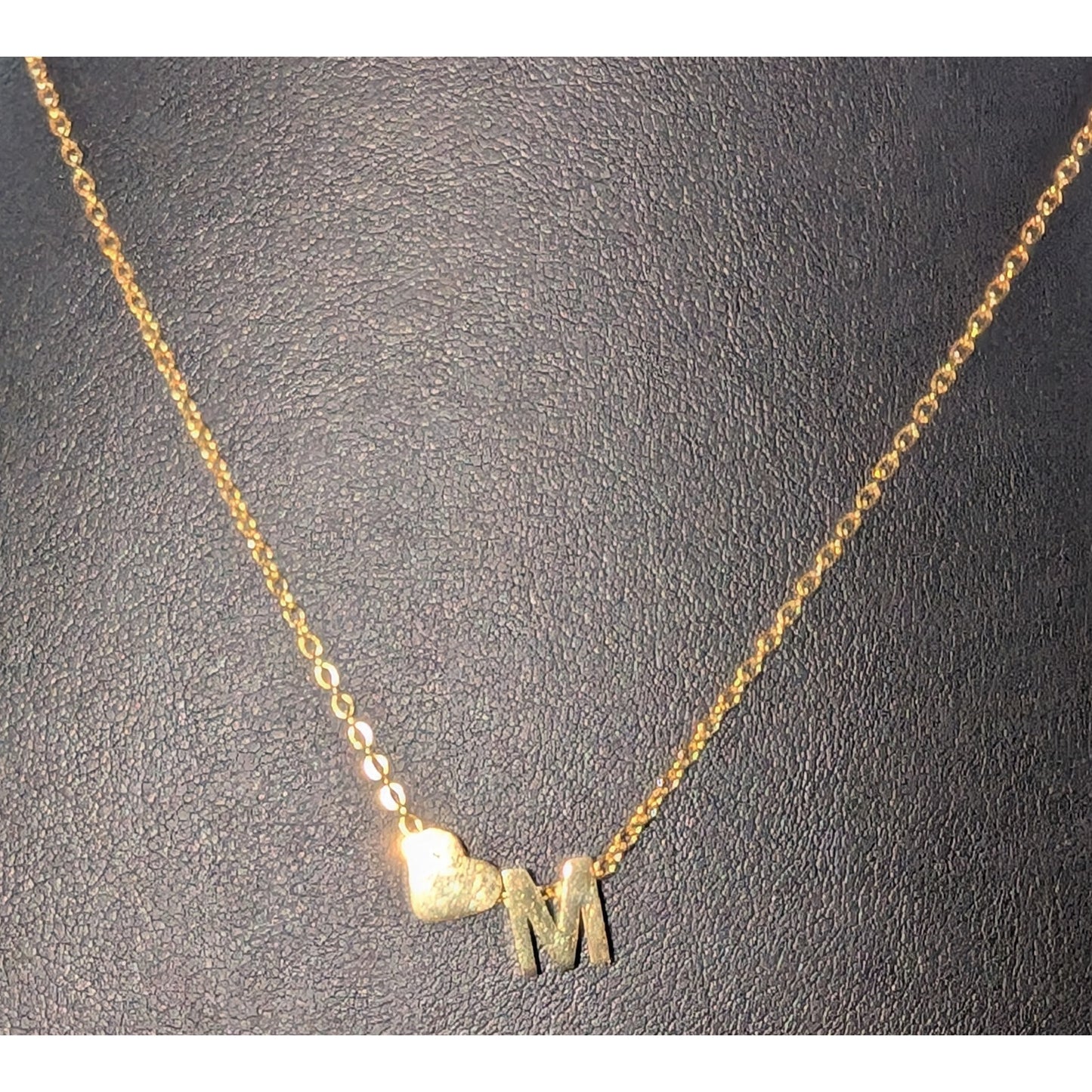 Gold Tone 'M' Heart Sliding Charm 17"-19" Necklace
