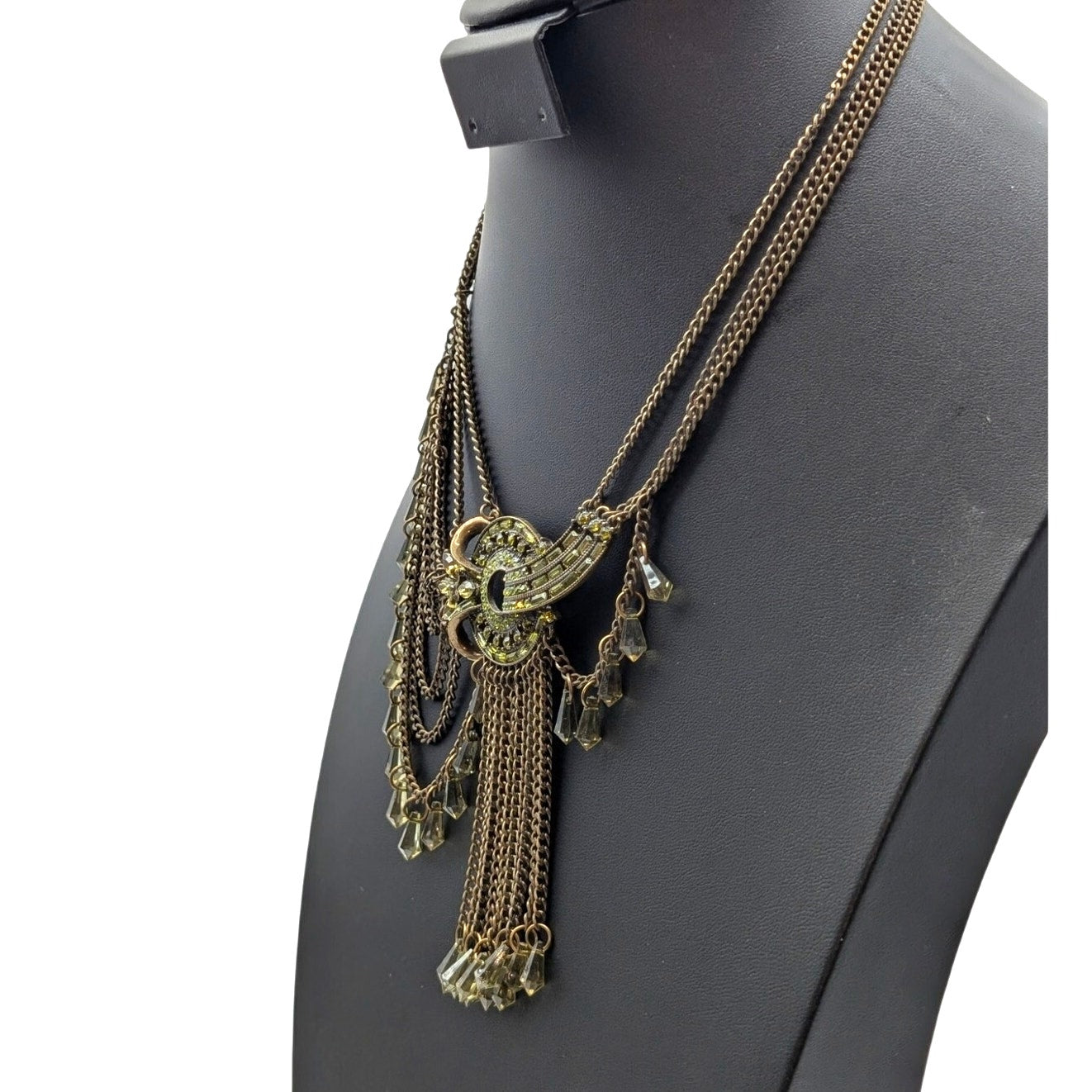 Plunder Design Art Nouveau Inspired Draped Green Rhinestone Chain Necklace