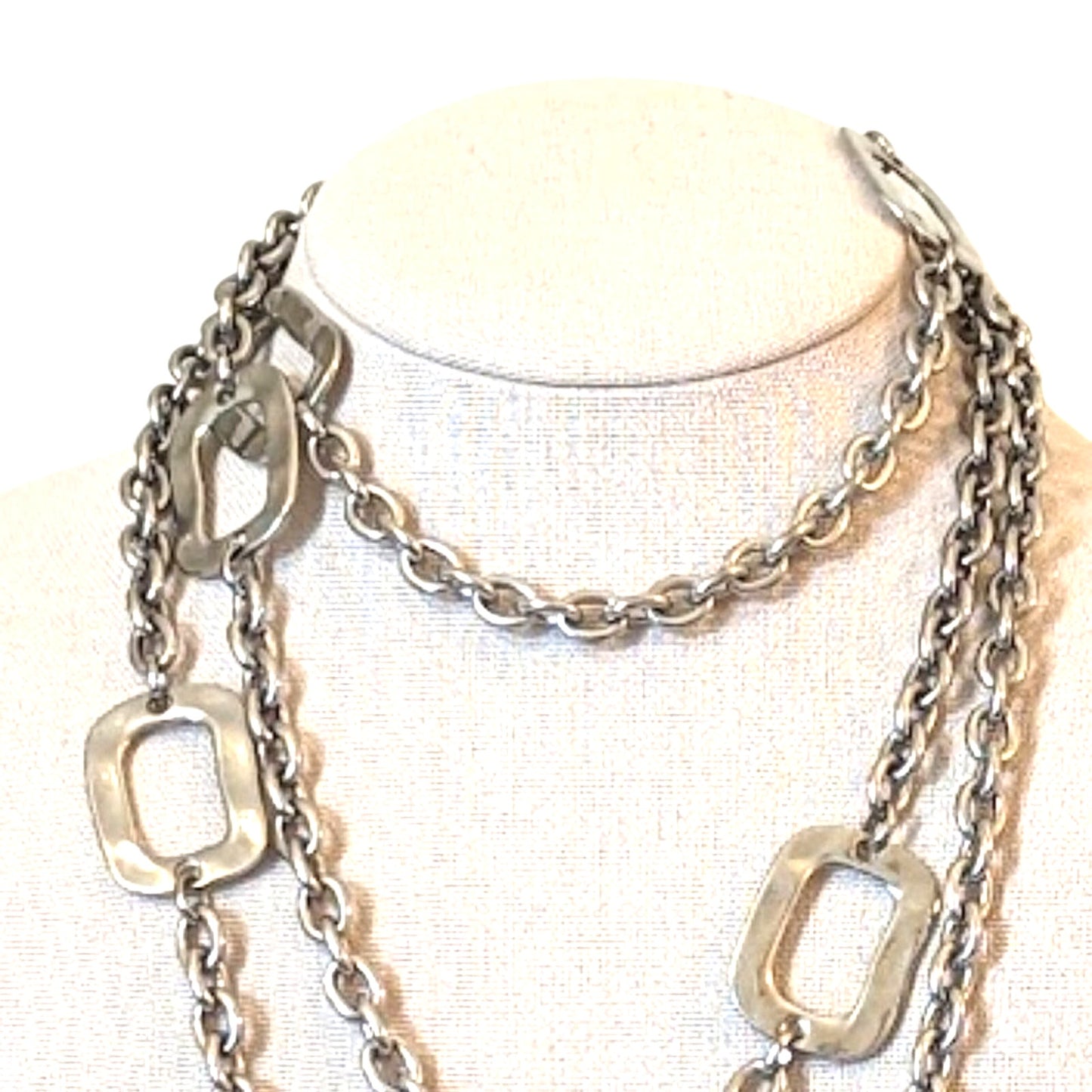 Vintage Long Silver Tone Chain with Oval Donut Links