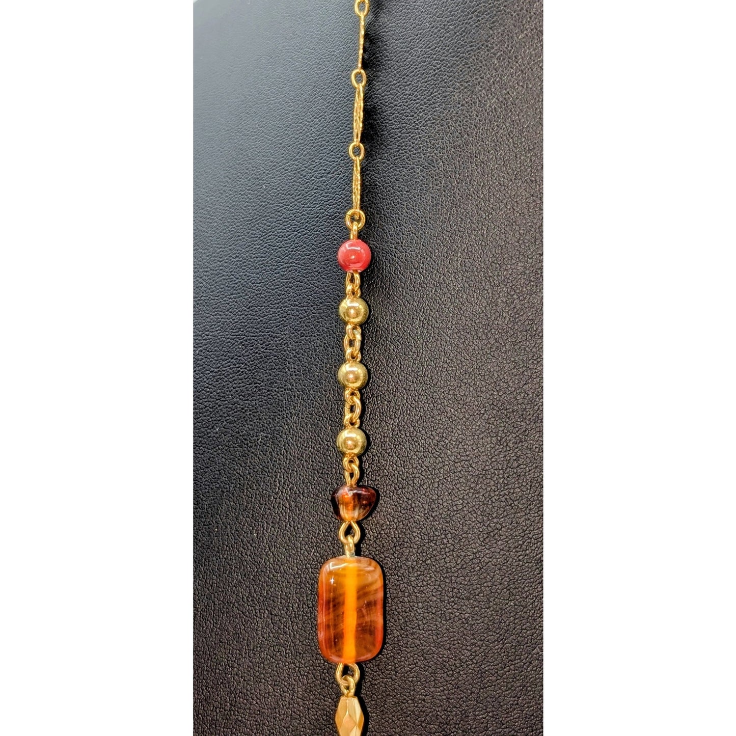 Avon Gold Tone Filigree Metallic Glass Warm Tone Beaded Station Chain Necklace
