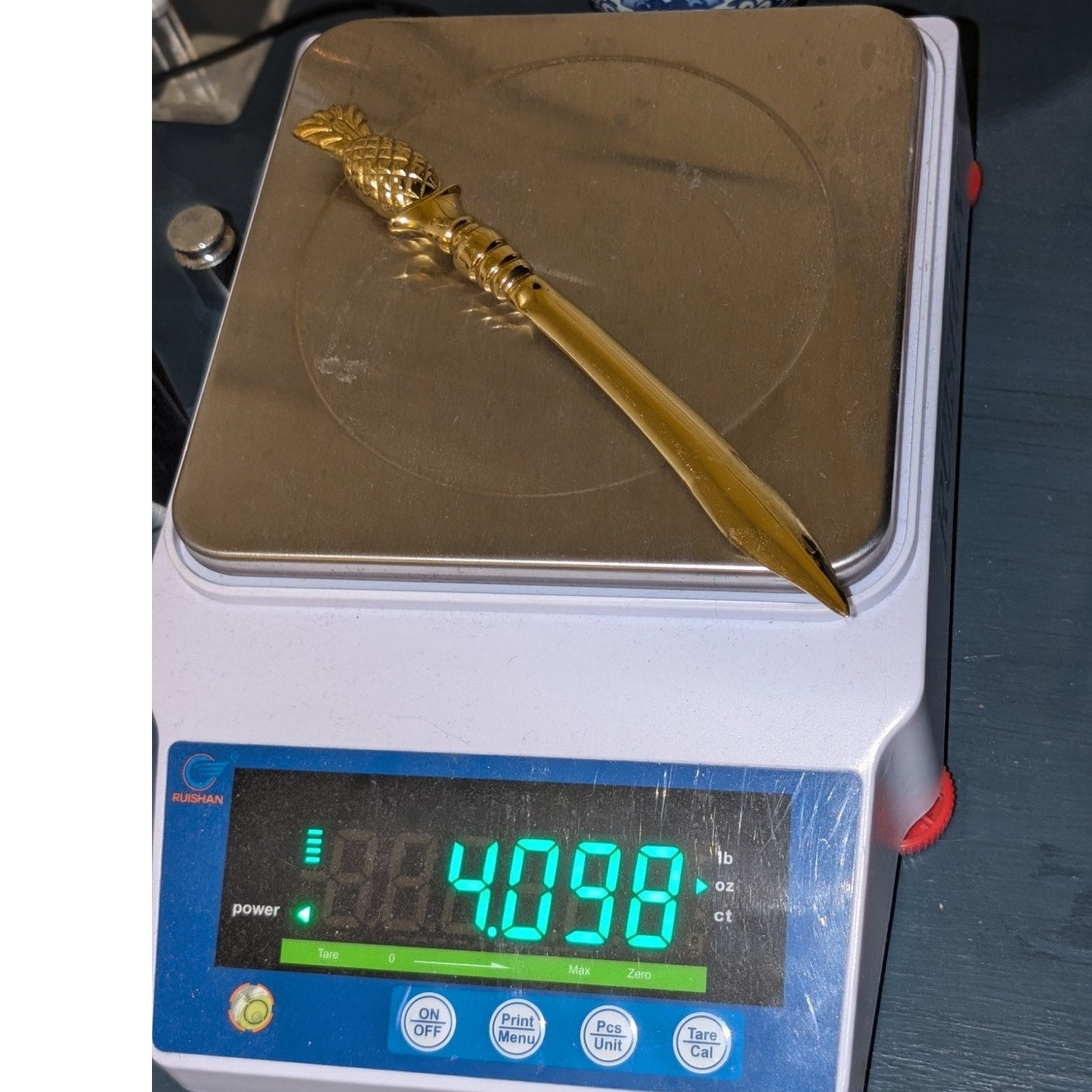 Vintage Solid Brass Pineapple Sword Shaped Blade Letter Opener