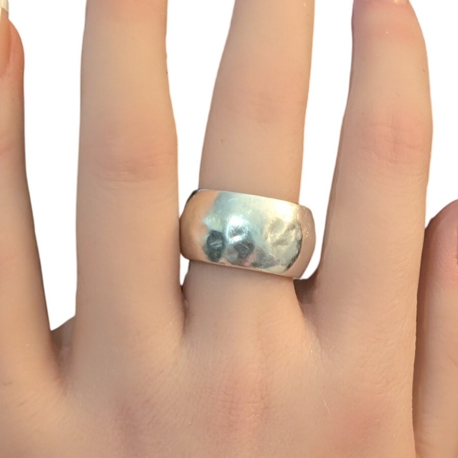 Wide Hammered RM 925 Thailand Sterling Silver Band Ring Size 8.25