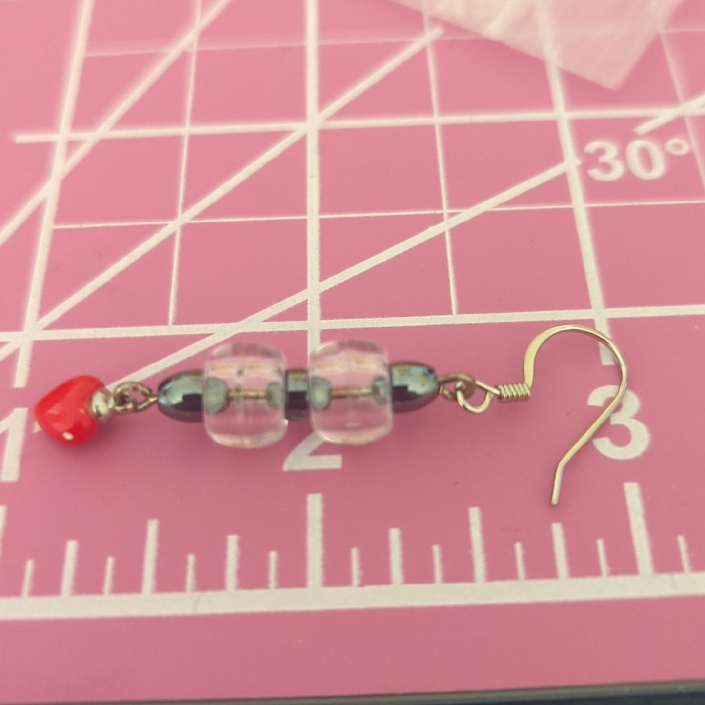 Handmade Hematite & Glass Bead Heart Dangle French Wire Earrings