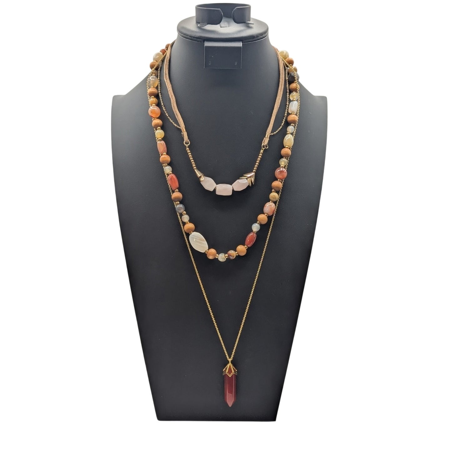 Lot of Three Stone Bead Gold Tone Necklaces