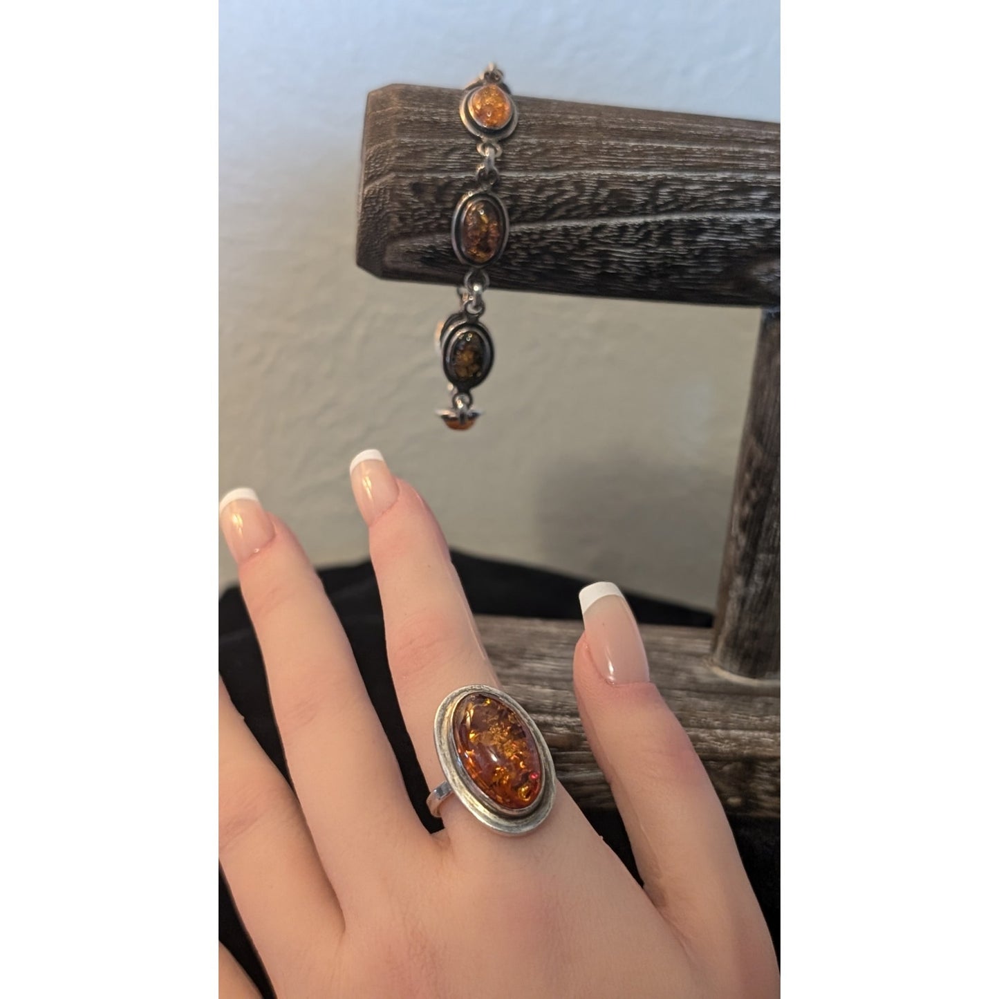 Vintage Polish Gdansk Amber 925 Ring & Amber Marked KW 925 Bracelet Set