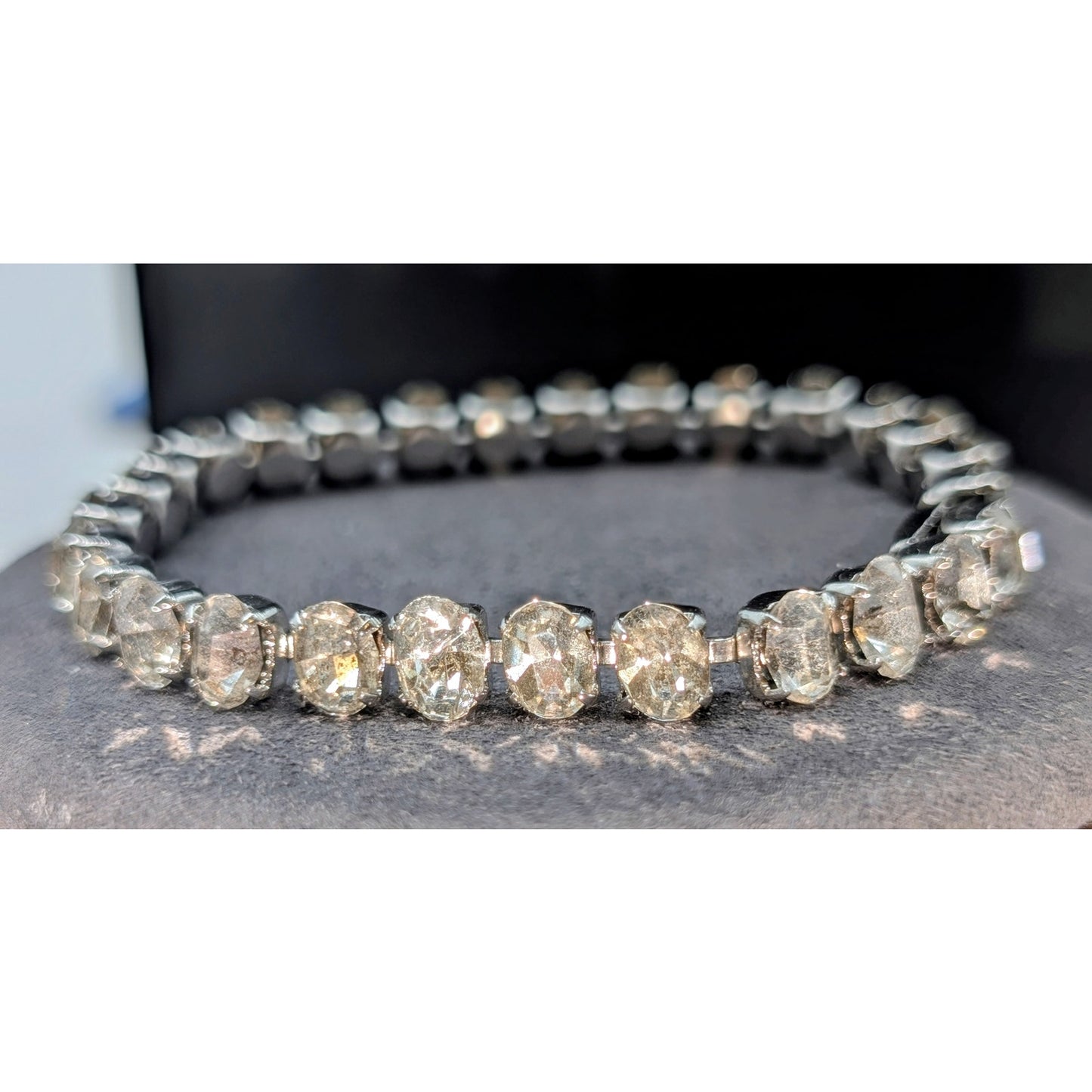 Vintage Oval Rhinestone Tennis Bracelet W/ Hand Signed Clasp