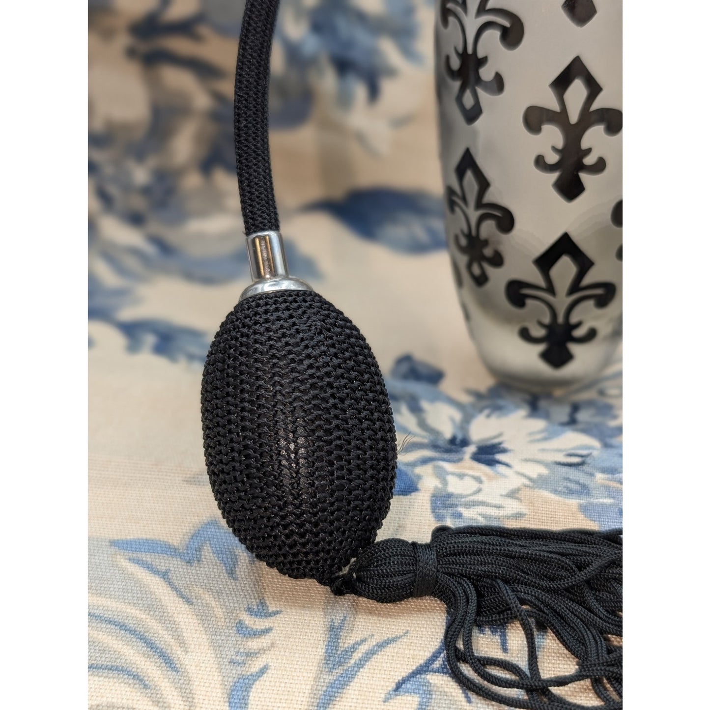 Vintage 6" Frosted Glass Fleur de Lis Design Perfume Bottle W/ Atomizer