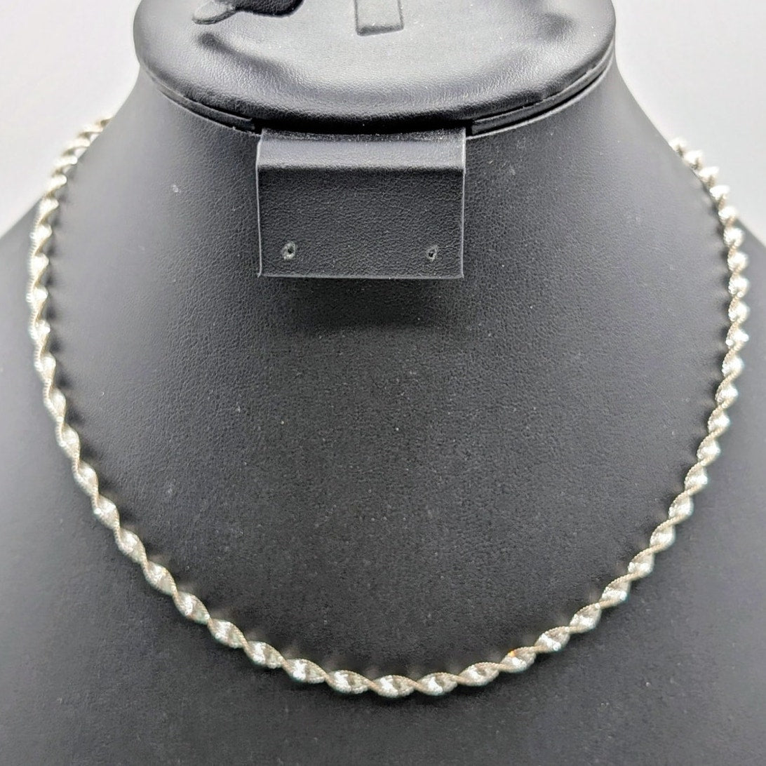 925 Sterling Silver Diamond Cut Twisted 18" Chain Necklace