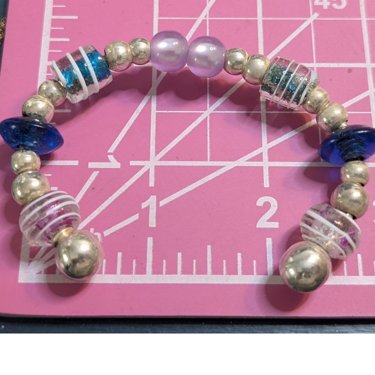 Art Glass 925 Sterling Bead Ball Cuff Bracelet