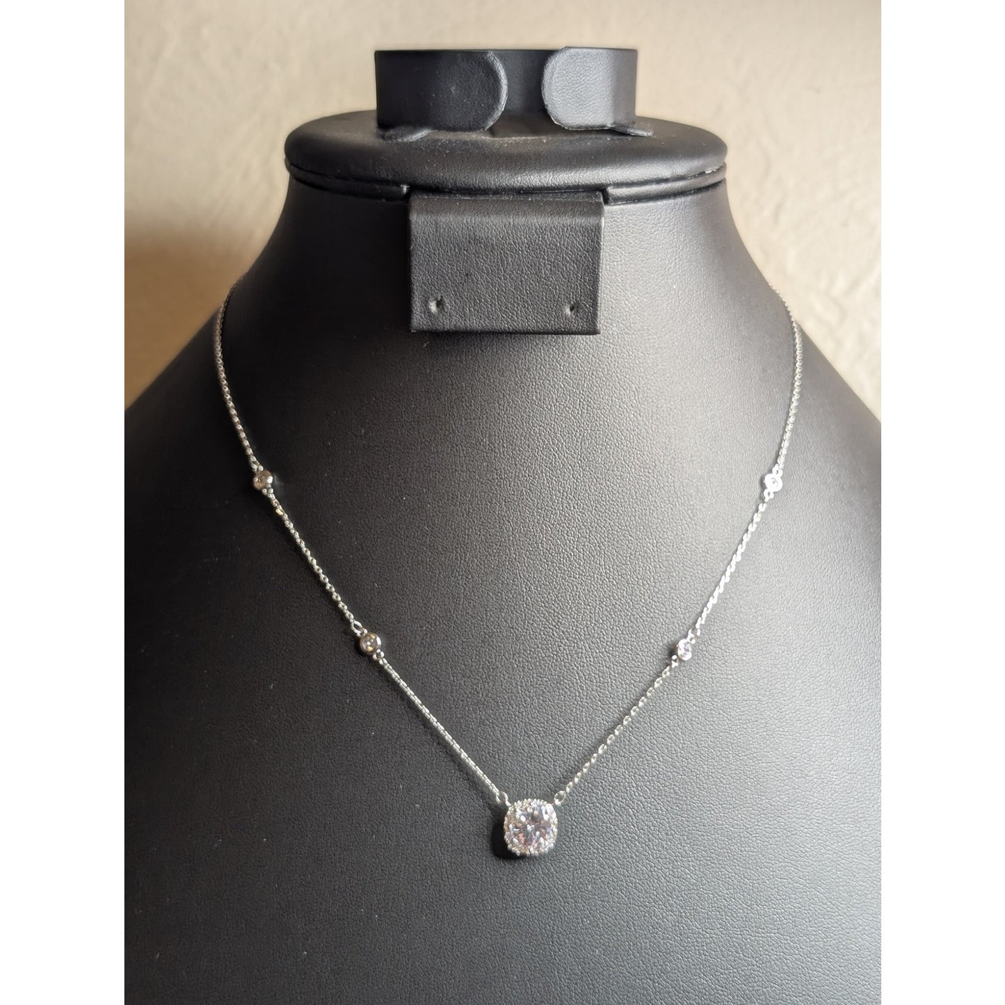 Marked LBOS CZ Crystal Silver Tone 15.5-17.5" Necklace