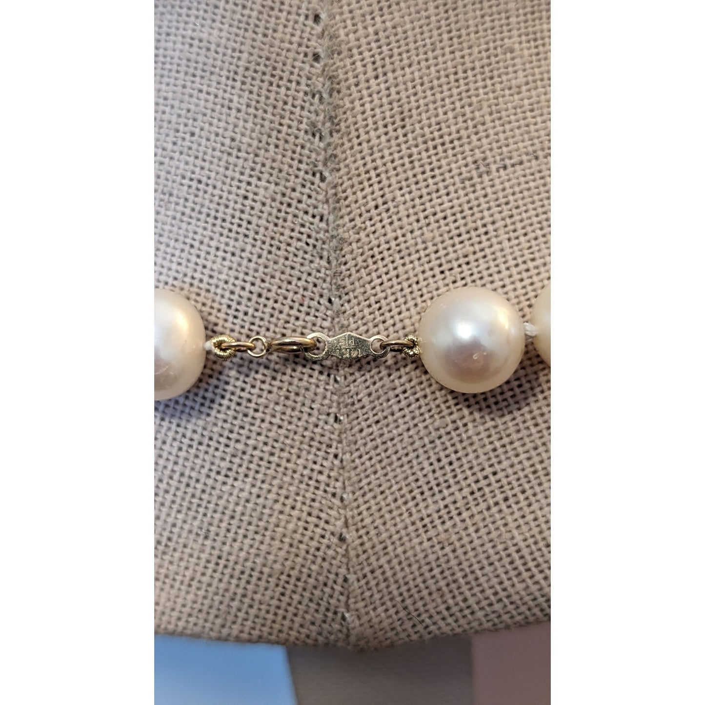 VTG PJS 14K Clasp Genuine 9mm Pearl Three Gold Lava Stone Bead 18" Necklace