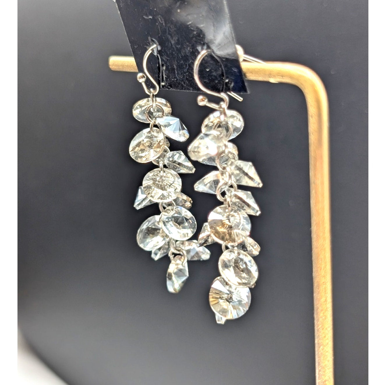 Silver Tone Crystal Cluster Dangle Earrings