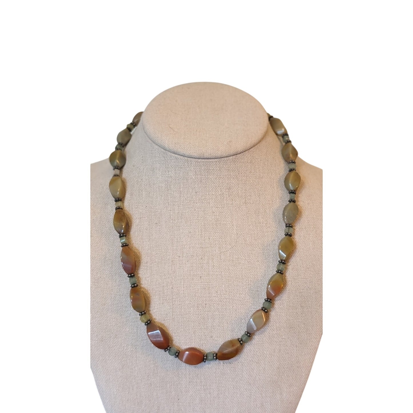 Vintage Gemstone Bead Necklace W/ 925 Silver Hook Clasp and Chain