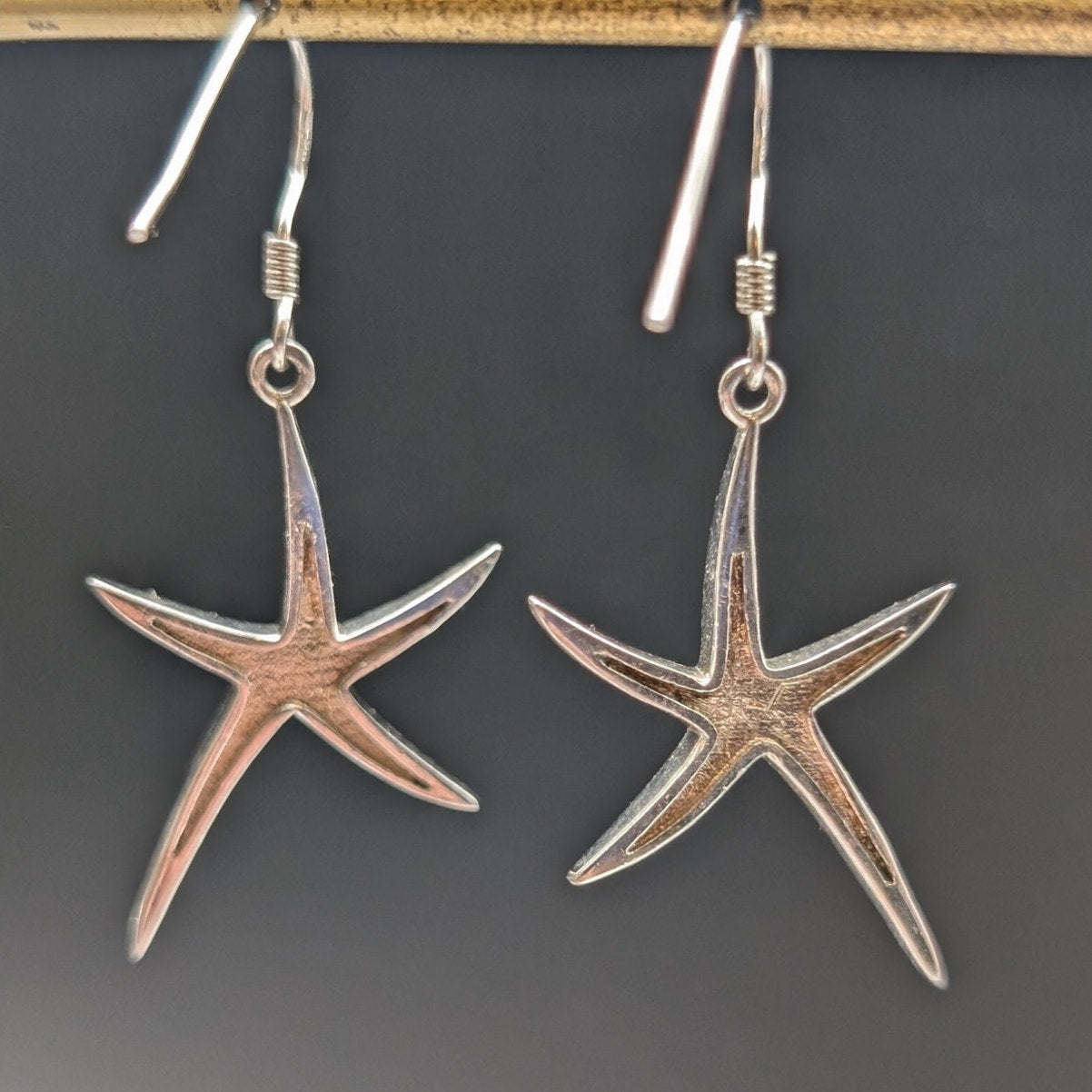 Vintage 925 Sterling Silver Opal Dancing Starfish Dangle Earrings