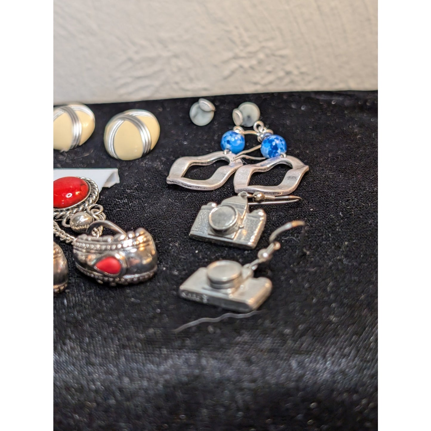 Fourteen Silver Tone Red White Blue Theme Pierced Earring Jewelry Lot