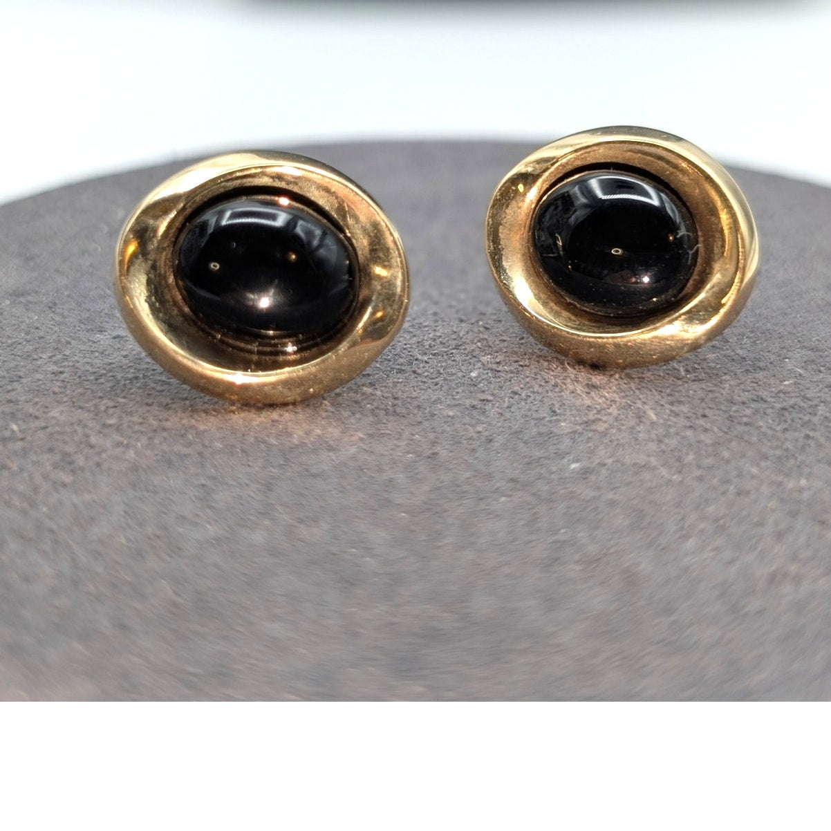 Peter Brams 14K Yellow Gold 10x8 Oval Onyx Cabochon Earrings 1.7 Grams