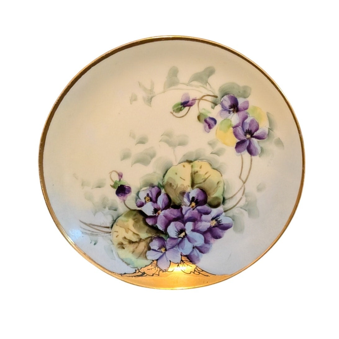 Vintage Uno Favorite Bavarian Hand-Painted Purple Violets Gilt Edge 6" Plate