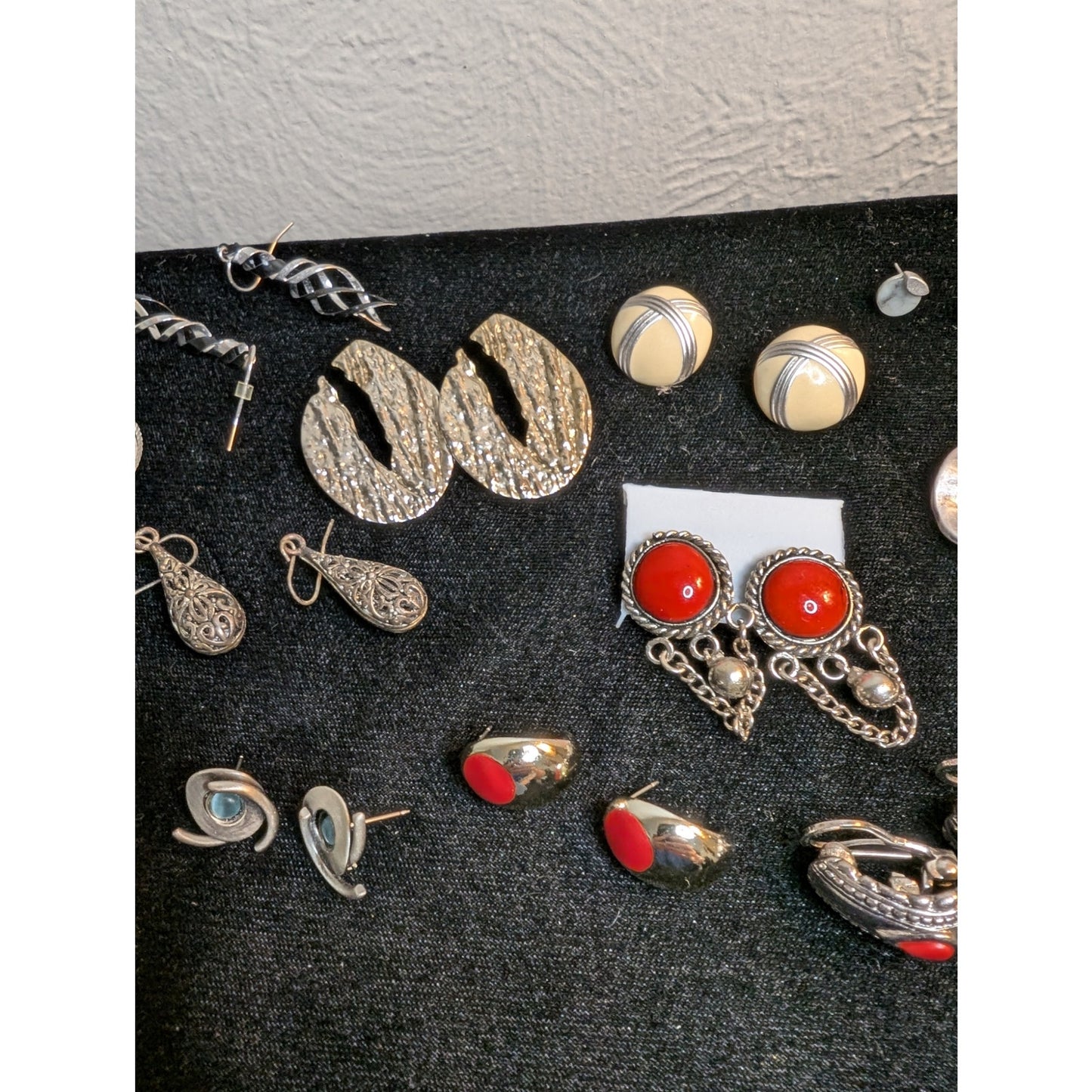 Fourteen Silver Tone Red White Blue Theme Pierced Earring Jewelry Lot