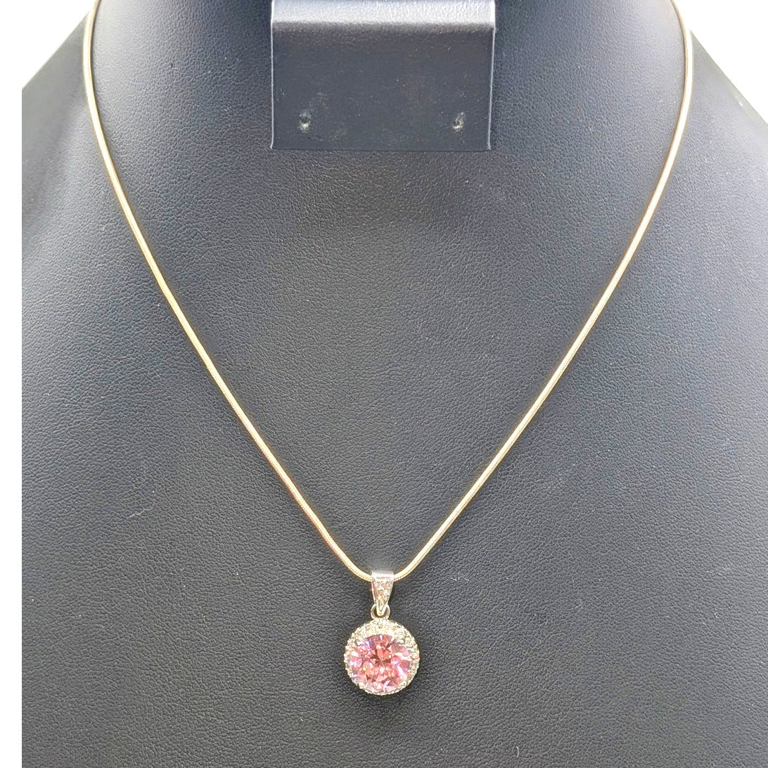 925 Sterling Silver Pink & White CZ Pendant Snake 16" Chain Necklace